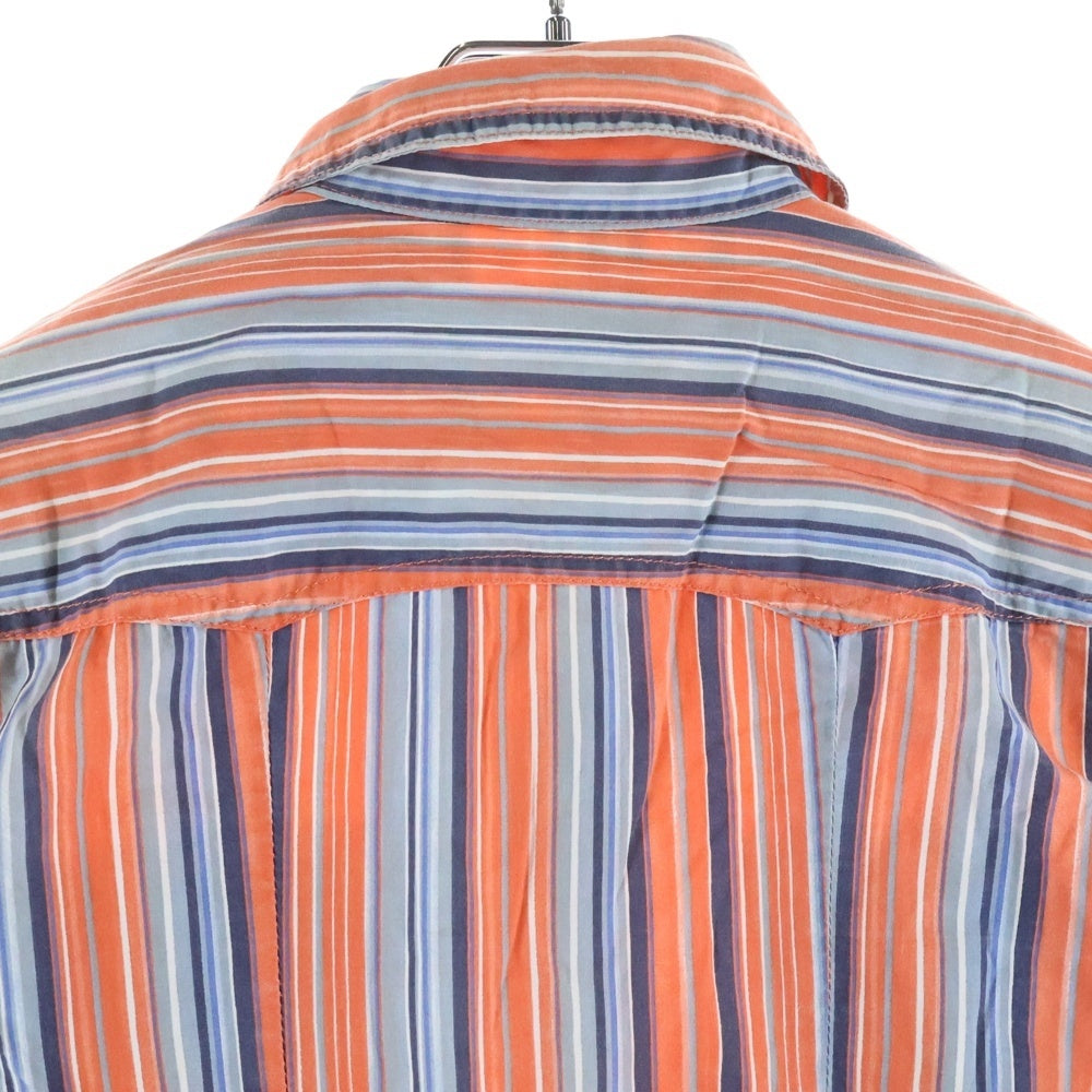 DIESEL(ディーゼル) 00S ストライプ スナップボタン ウエスタン長袖シャツ オレンジ/ブルー レディース