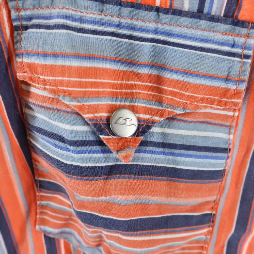DIESEL(ディーゼル) 00S ストライプ スナップボタン ウエスタン長袖シャツ オレンジ/ブルー レディース
