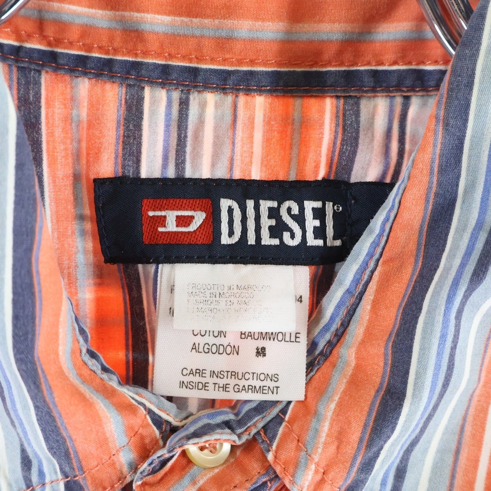 DIESEL(ディーゼル) 00S ストライプ スナップボタン ウエスタン長袖シャツ オレンジ/ブルー レディース
