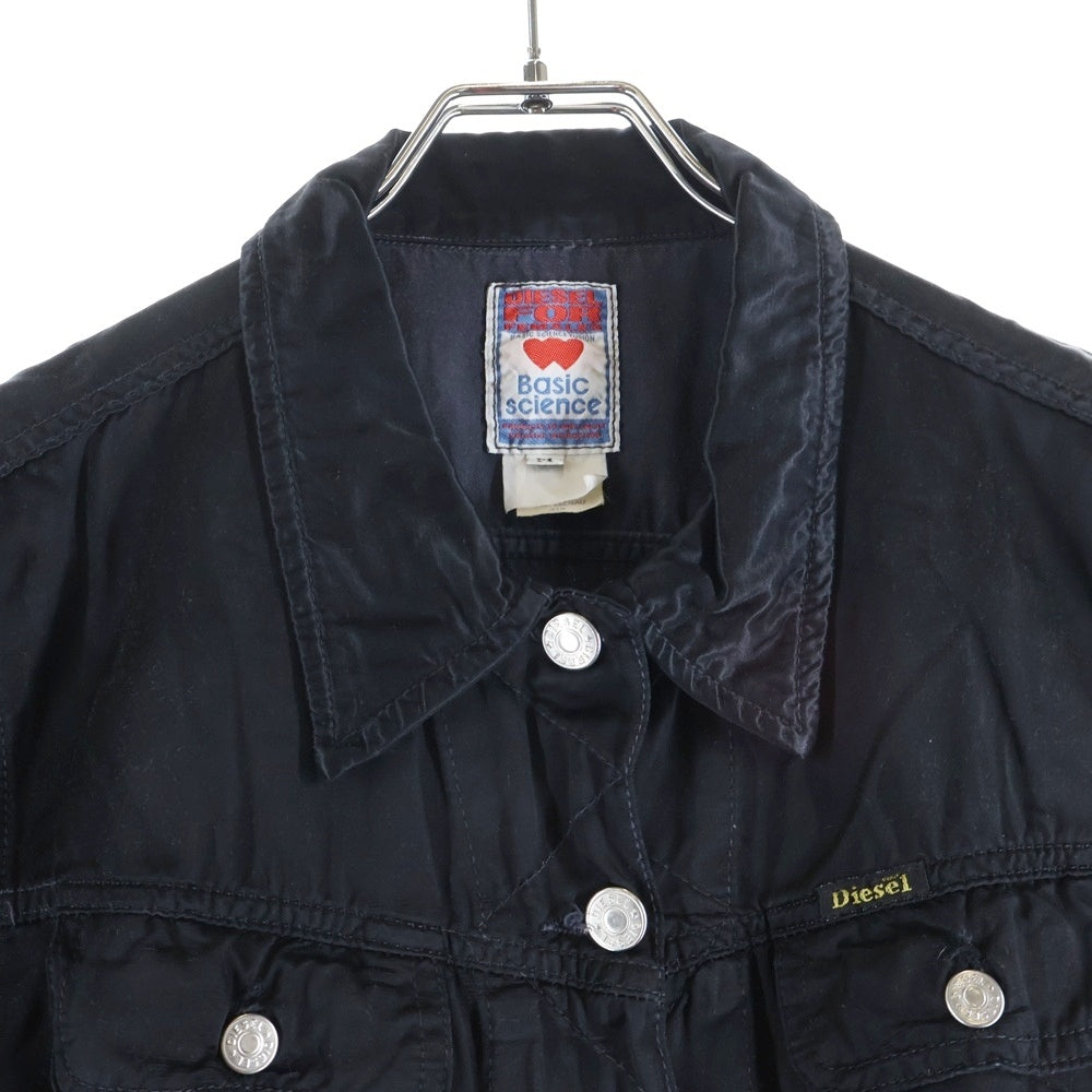 DIESEL(ディーゼル) 00S FEMALES ショート丈 サテン 半袖トラッカージャケット ブラック レディース