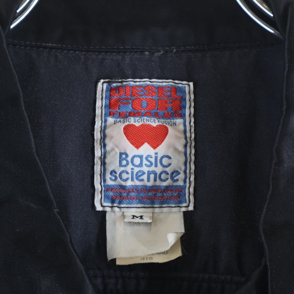 DIESEL(ディーゼル) 00S FEMALES ショート丈 サテン 半袖トラッカージャケット ブラック レディース