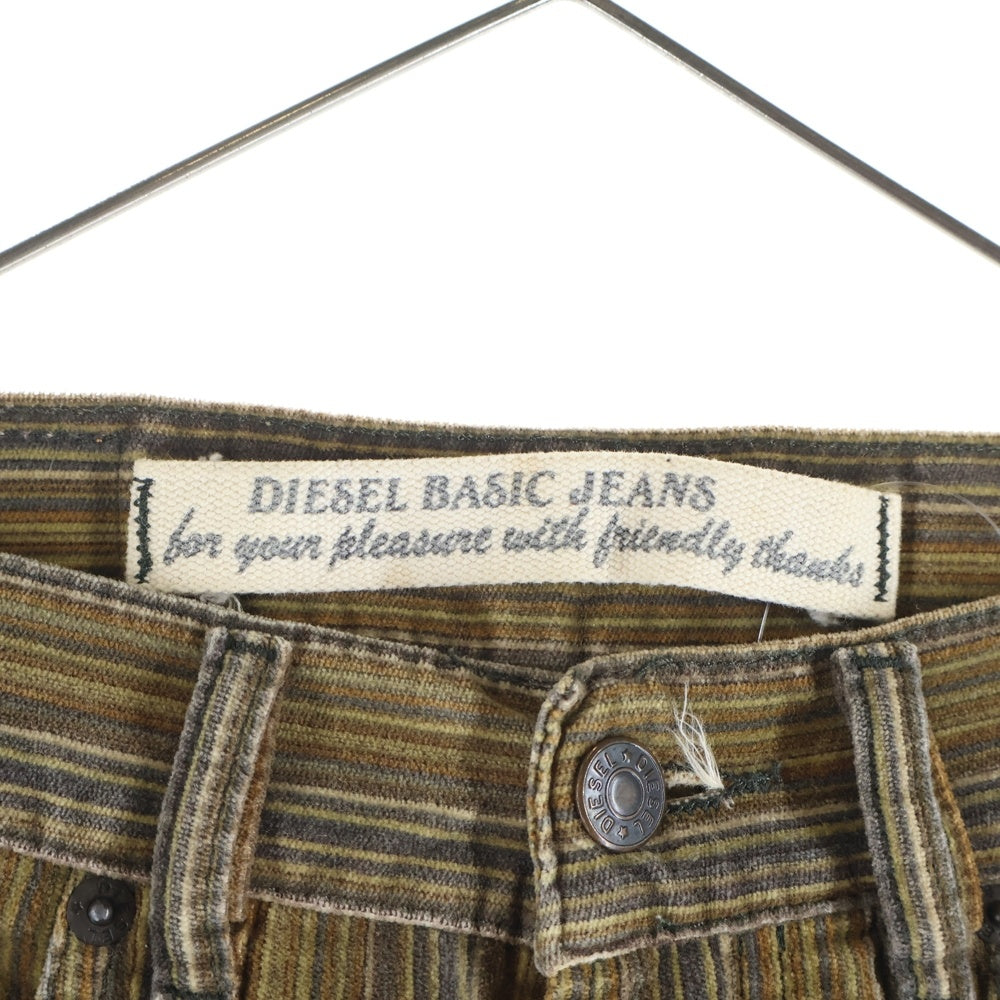 DIESEL INDUSTRY(ディーゼルインダストリー) 00S イタリア製 ストライプ ベロア ボタンフライ ストレートパンツ ブラウン レディース