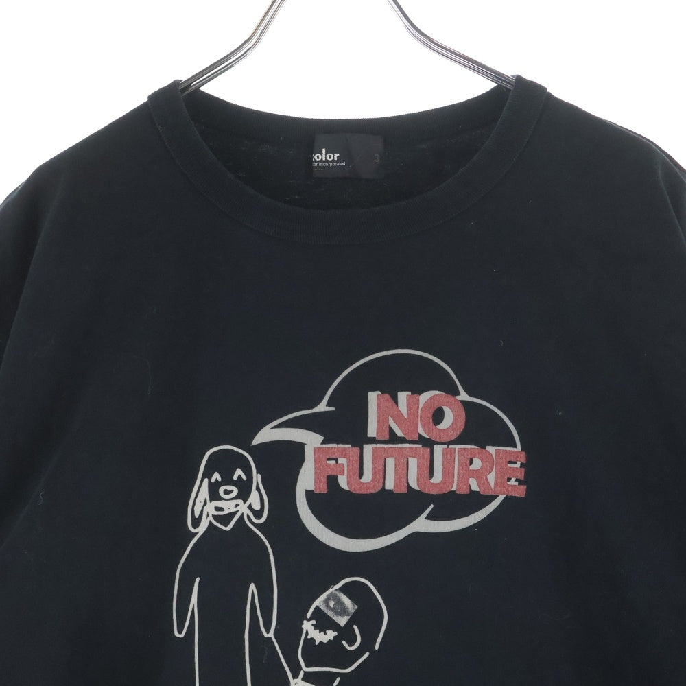 kolor(カラー) 24AW NO FUTURE フロントプリント コットン オーバーサイズ クルーネック 半袖Tシャツ カットソー ブラック 24WCM-T13206