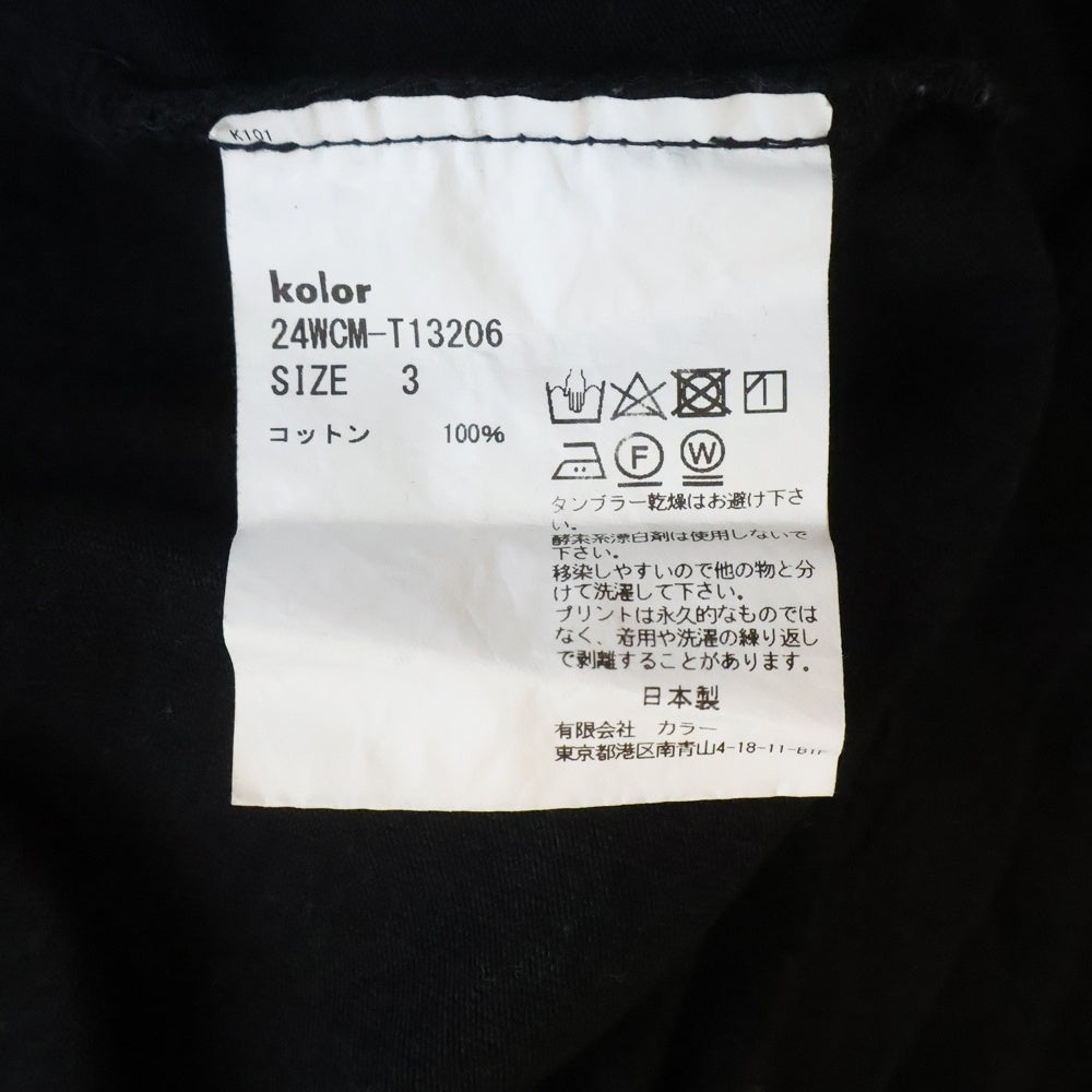 kolor(カラー) 24AW NO FUTURE フロントプリント コットン オーバーサイズ クルーネック 半袖Tシャツ カットソー ブラック 24WCM-T13206