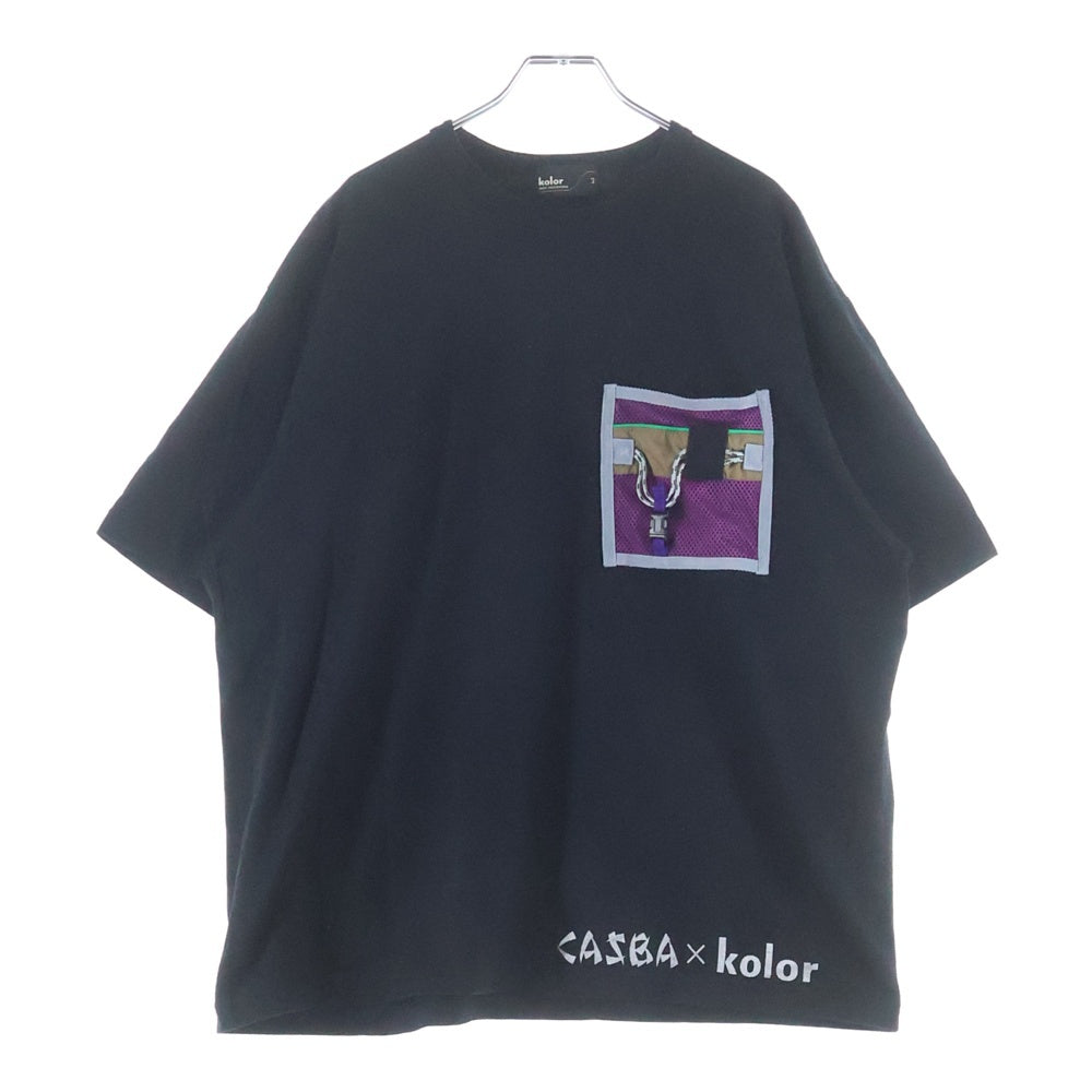 kolor(カラー) 24SS ×CASBA カズバ メッシュポケット コットン オーバーサイズ クルーネック 半袖Tシャツ カットソー ブラック 24SCM-T26219S