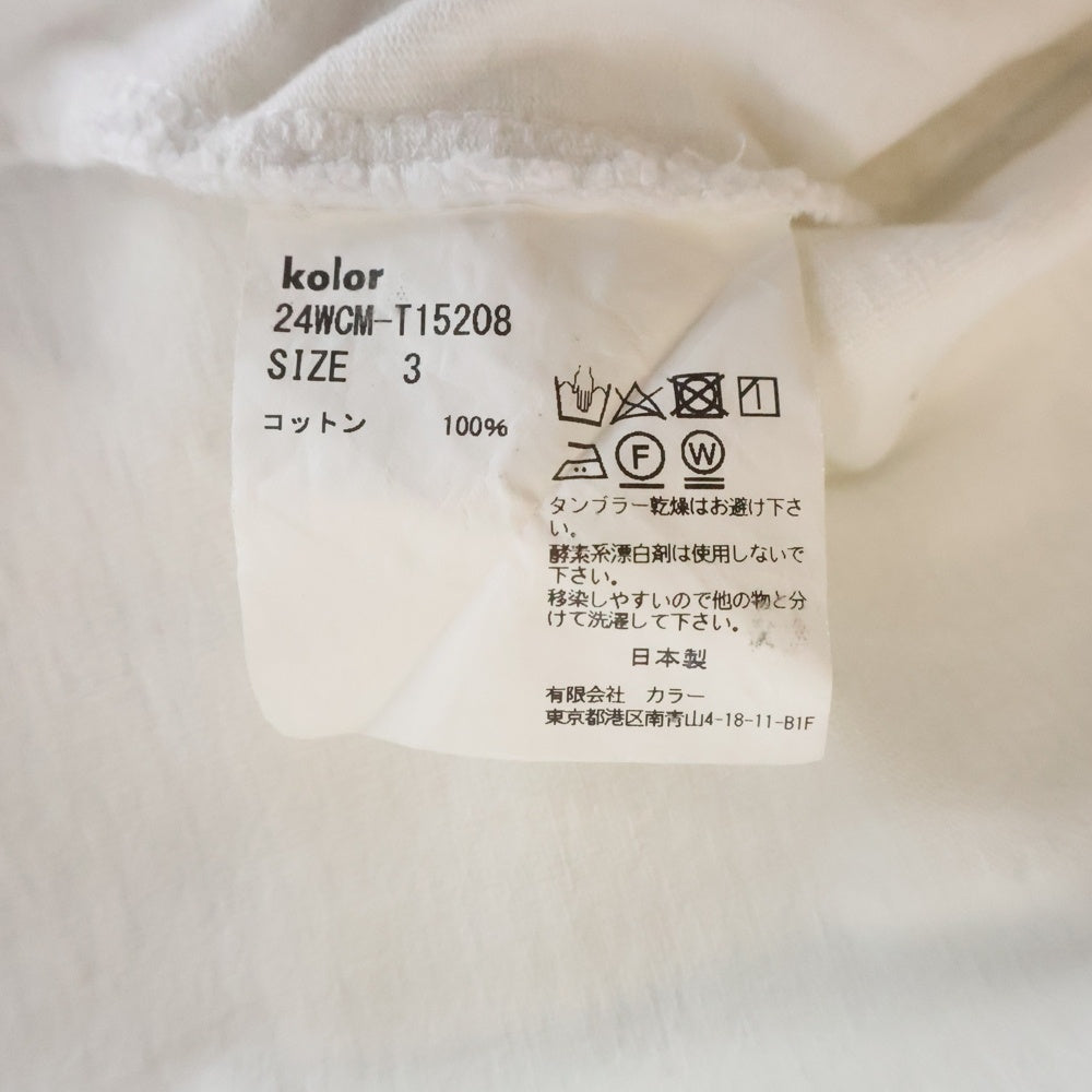 kolor(カラー) 24AW フロント刺繍デザイン 度詰めコットン 天竺 クルーネック 半袖Tシャツ カットソー ホワイト 24WCM-T15208