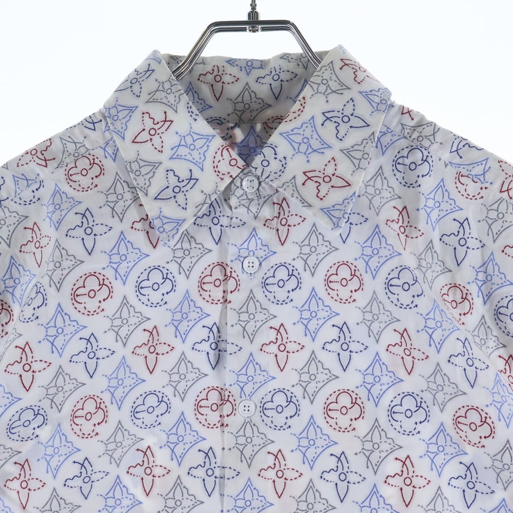 LOUIS VUITTON(ルイヴィトン) 21AW モノグラム シグネチャー刺繍 コットン 半袖シャツ ホワイト/マルチカラー RM212Q EQ4 HLS44W