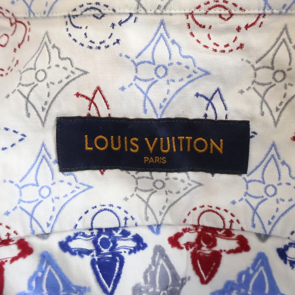 LOUIS VUITTON(ルイヴィトン) 21AW モノグラム シグネチャー刺繍 コットン 半袖シャツ ホワイト/マルチカラー RM212Q EQ4 HLS44W