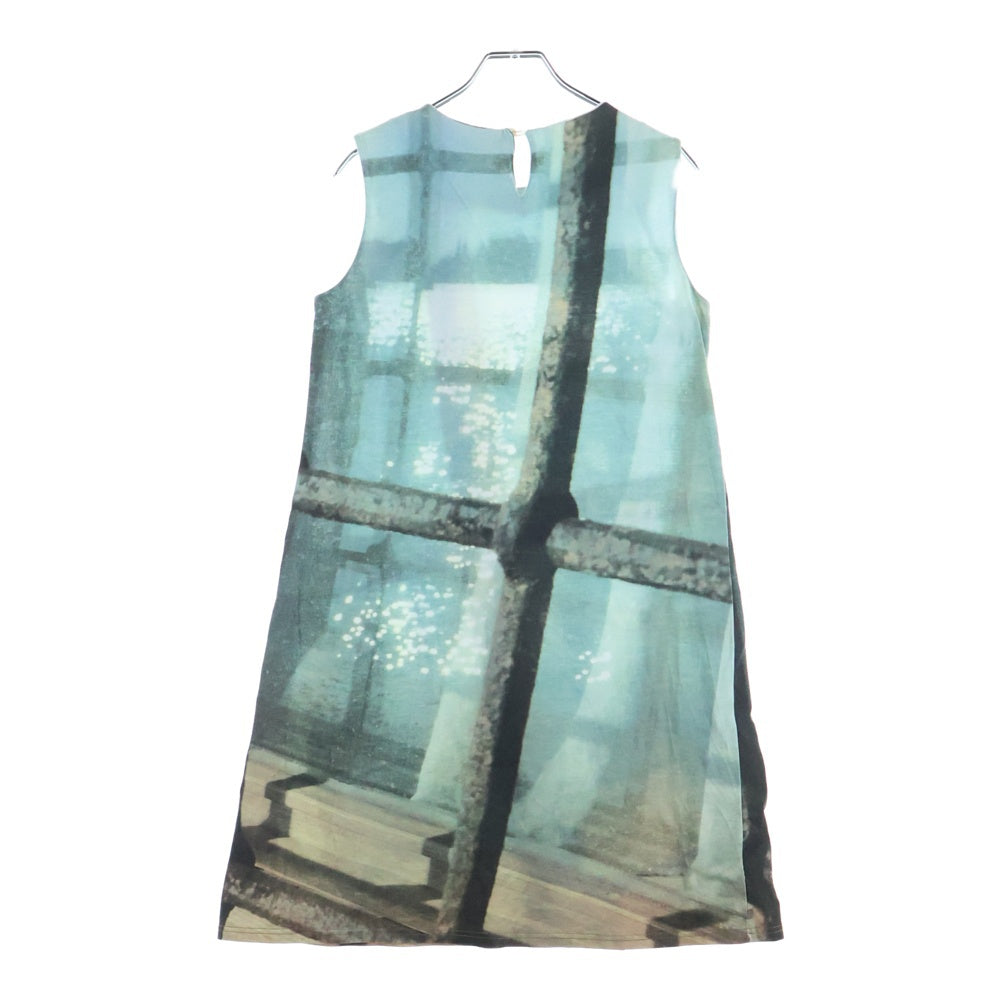 agnes b.(アニエスベー) フォト総柄転写 ノースリーブワンピース カットソー レディース ブルー/グリーン