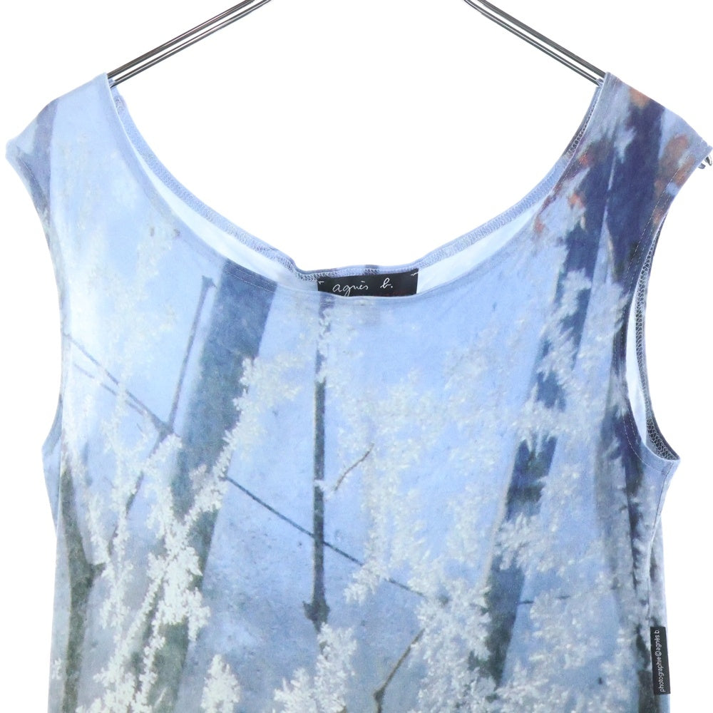 agnes b.(アニエスベー) フォト総柄プリント ノースリーブワンピース レディース ブルー