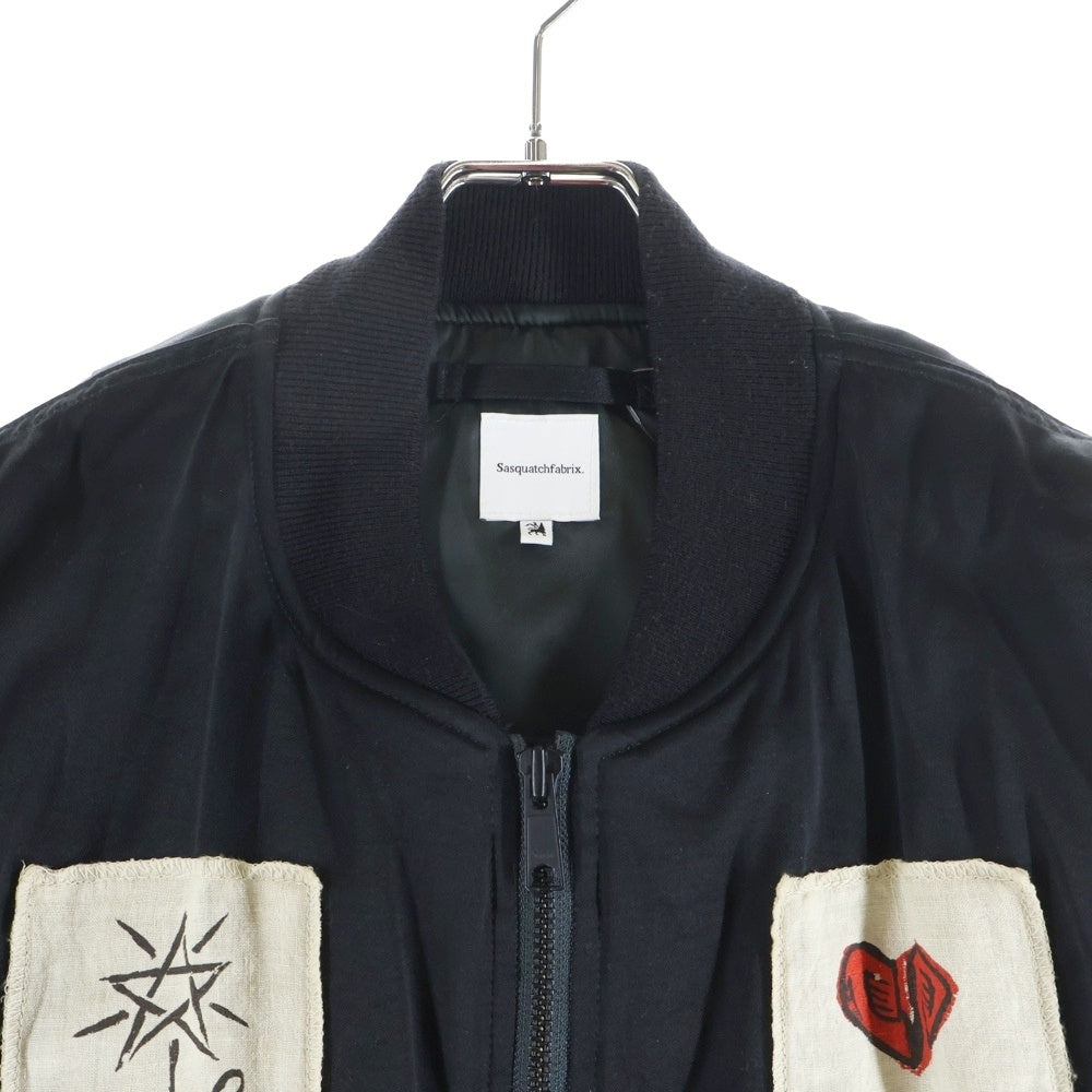 Sasquatchfabrix.(サスクワッチファブリックス) 23AW MA-1 FLIGHT VEST THE DOVE OF PEACE 両面パッチワーク フライトベストジャケット ブラック 23AW-JKM-005