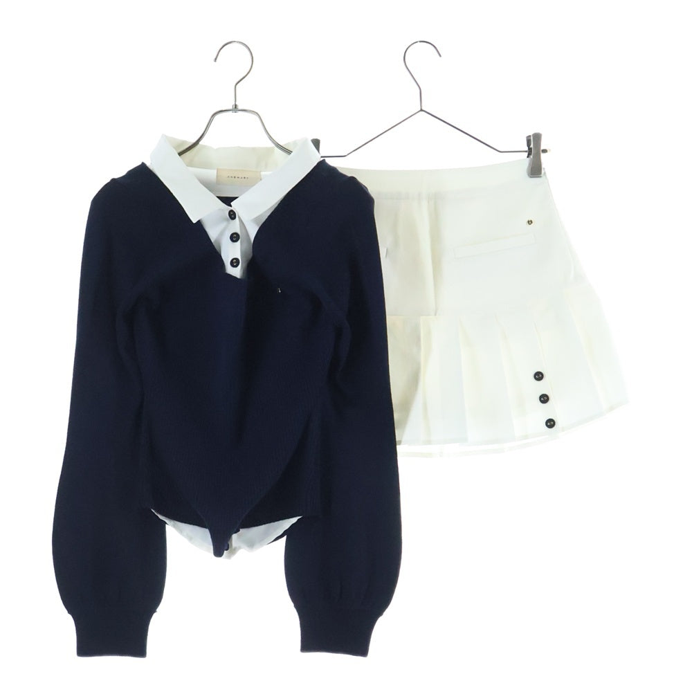 NO BRAND(ノーブランド) ANDMARY アンドマリー MADISON GIRLS SET UP マディソン ガールズ レイヤードデザインニット プリーツミニスカート セットアップ 2ピース レディース AM1413