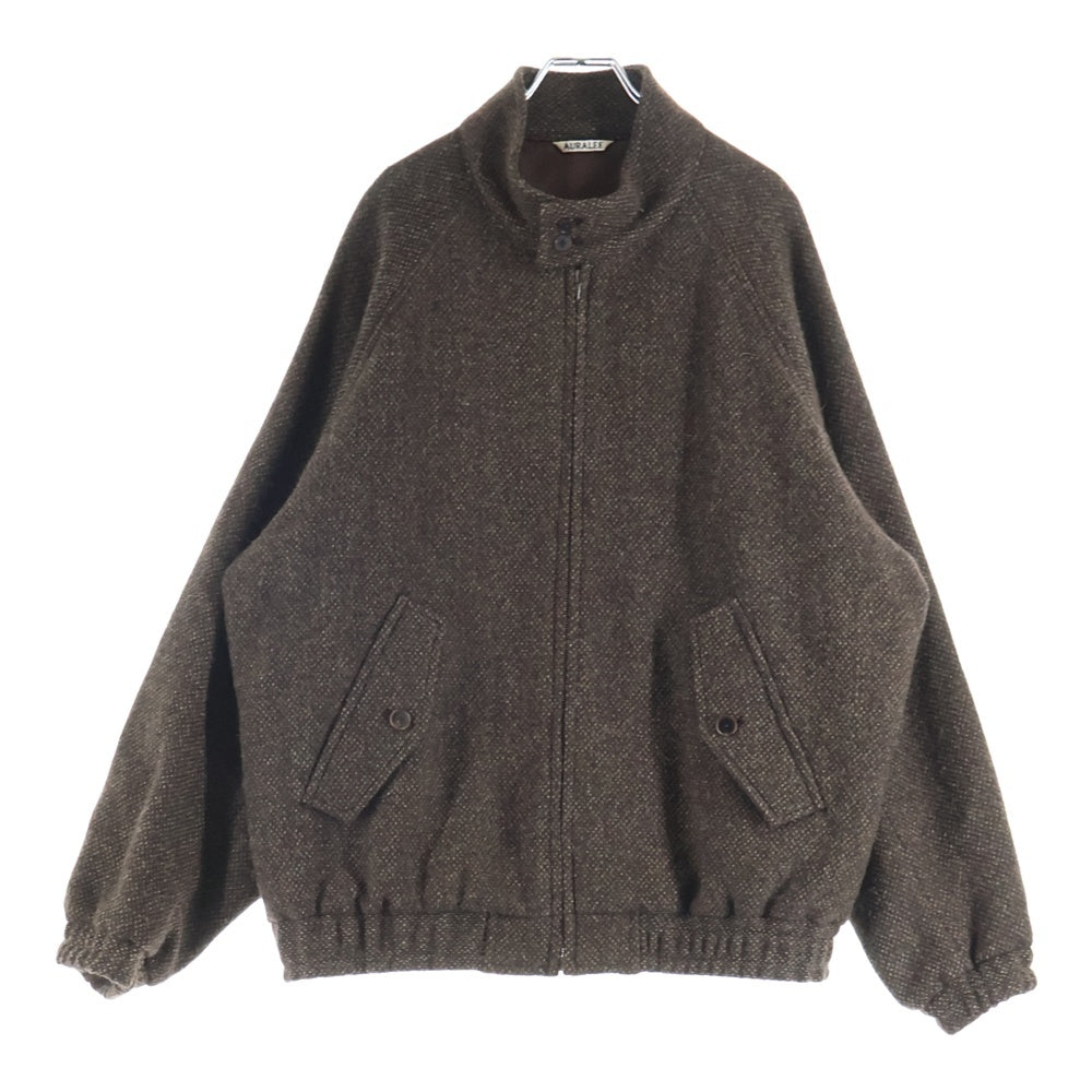 AURALEE(オーラリー) 24AW LAMA SHETLAND WOOL TWEED ZIP BLOUSON ラマ シェットランドウール ツイード スタンドカラー ジップアップ ブルゾン ジャケット ブラウン A24AB03LS