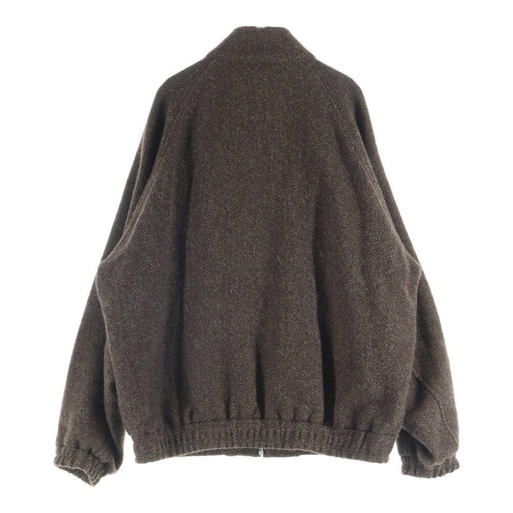 AURALEE(オーラリー) 24AW LAMA SHETLAND WOOL TWEED ZIP BLOUSON ラマ シェットランドウール ツイード スタンドカラー ジップアップ ブルゾン ジャケット ブラウン A24AB03LS