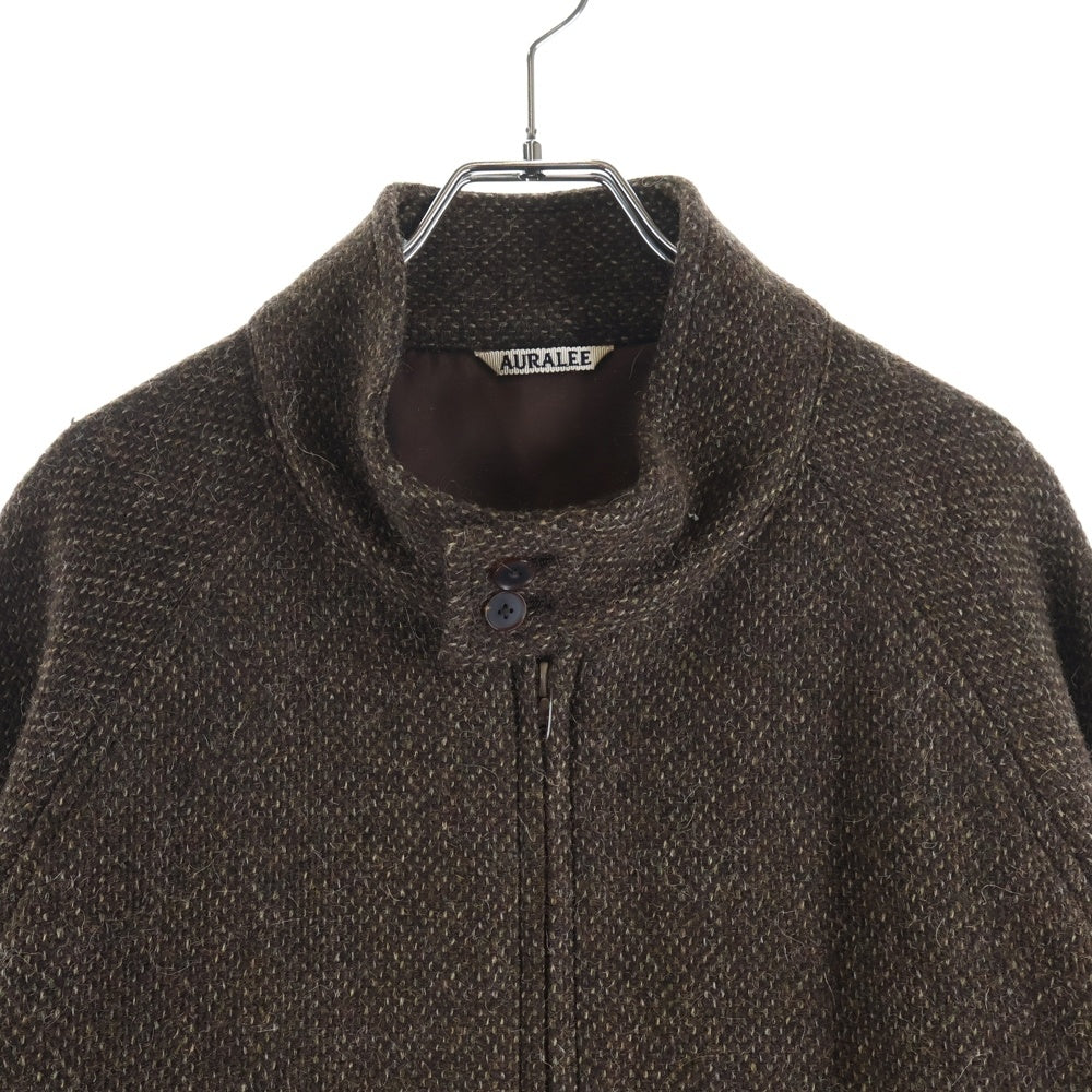 AURALEE(オーラリー) 24AW LAMA SHETLAND WOOL TWEED ZIP BLOUSON ラマ シェットランドウール ツイード スタンドカラー ジップアップ ブルゾン ジャケット ブラウン A24AB03LS