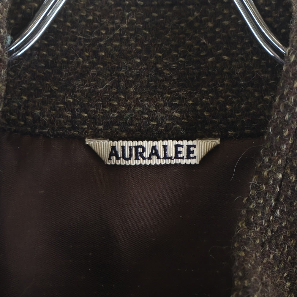 AURALEE(オーラリー) 24AW LAMA SHETLAND WOOL TWEED ZIP BLOUSON ラマ シェットランドウール ツイード スタンドカラー ジップアップ ブルゾン ジャケット ブラウン A24AB03LS