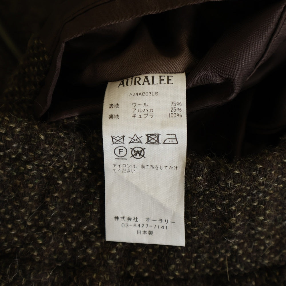 AURALEE(オーラリー) 24AW LAMA SHETLAND WOOL TWEED ZIP BLOUSON ラマ シェットランドウール ツイード スタンドカラー ジップアップ ブルゾン ジャケット ブラウン A24AB03LS