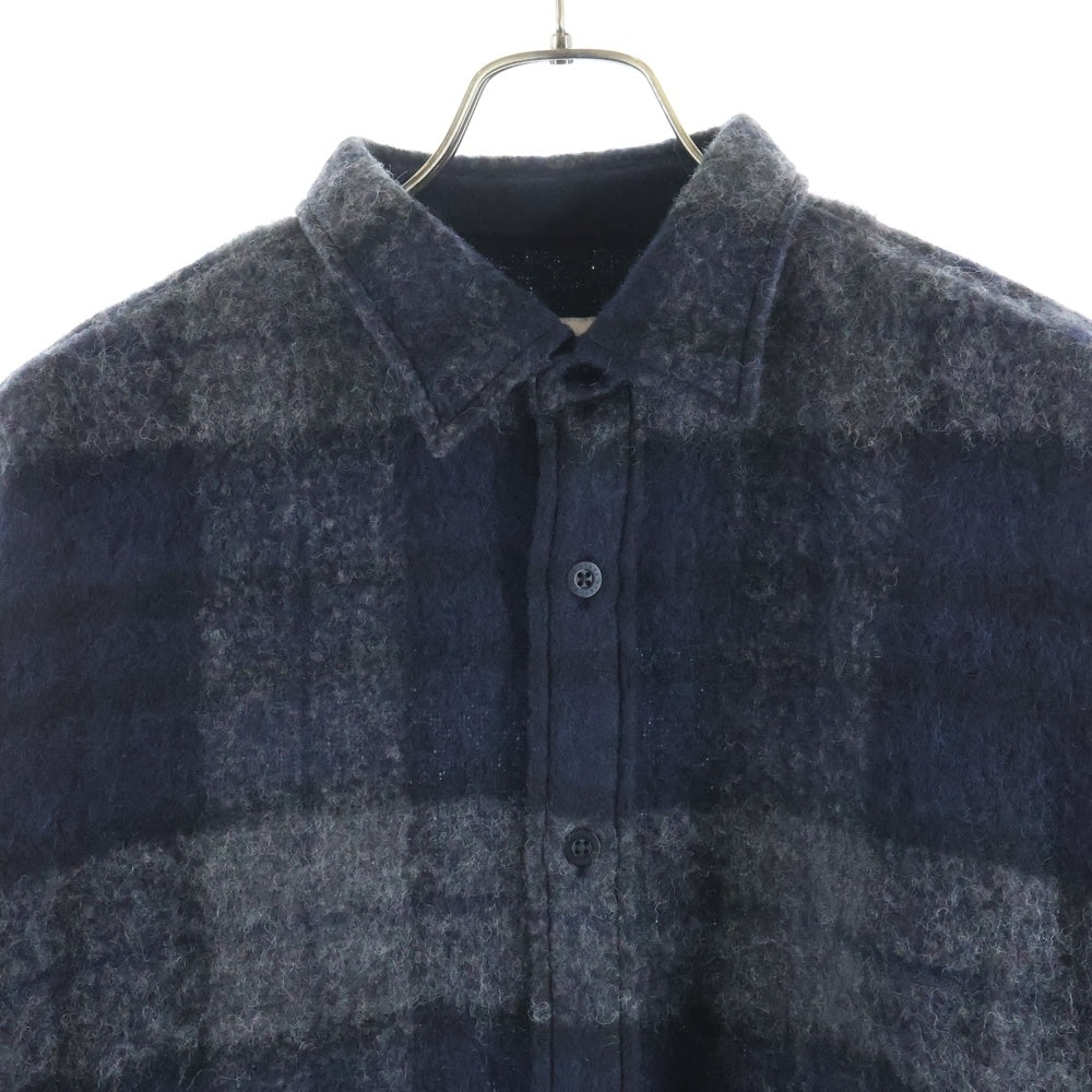 WTAPS(ダブルタップス) 25AW TXT 02 LS WONY TWEED TEXTILE ウォニー ツイード テキスタイル チェック柄 ボタンアップ 長袖シャツ ネイビー 252TQDT-SHM04