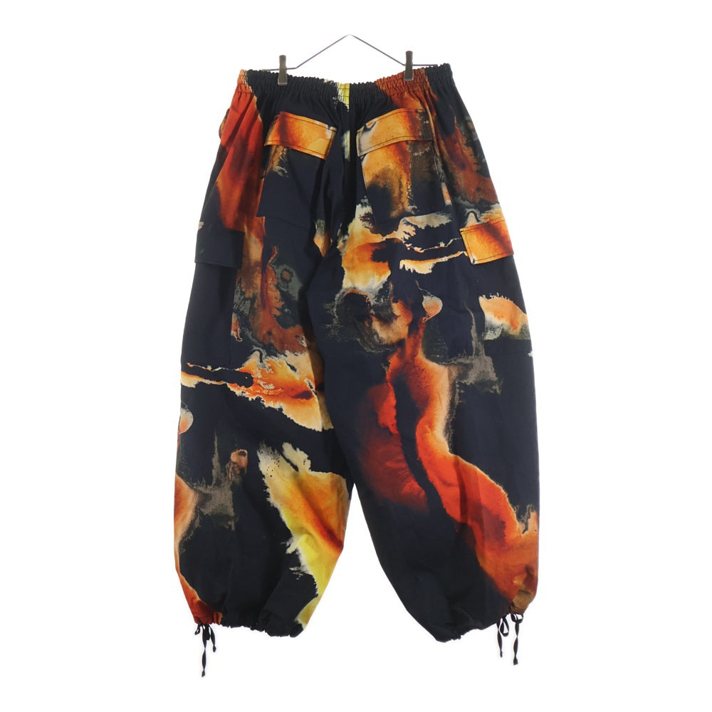 Y-3(ワイスリー) AOP UT TWILL CARGO PANTS 琥珀プリントデザイン ツイル マルチポケット ドローストリング カーゴパンツ ブラック KE2314