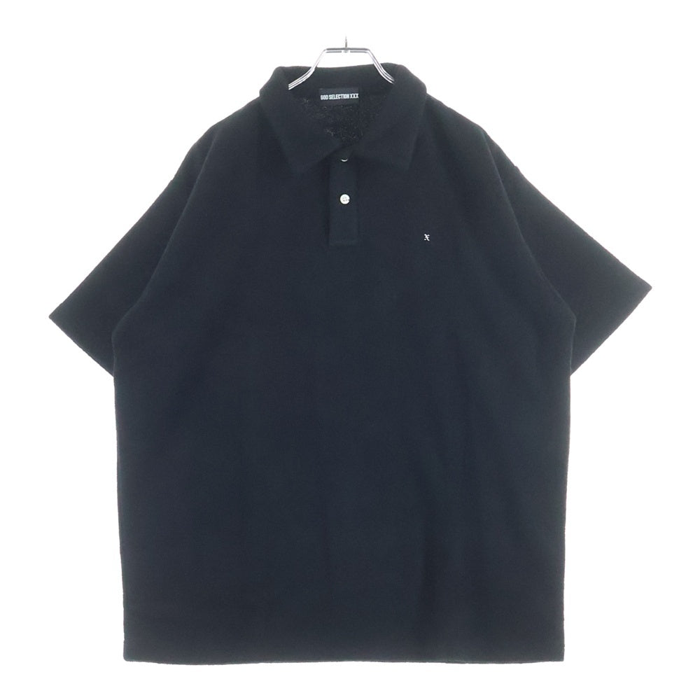 GOD SELECTION XXX(ゴッドセレクショントリプルエックス) 24SS PILE POLO SHIRT パイル生地 胸ロゴデザイン 半袖ポロシャツ ブラック GX-S24-PL-02