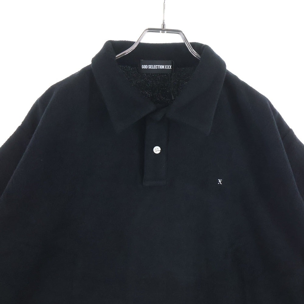 GOD SELECTION XXX(ゴッドセレクショントリプルエックス) 24SS PILE POLO SHIRT パイル生地 胸ロゴデザイン 半袖ポロシャツ ブラック GX-S24-PL-02