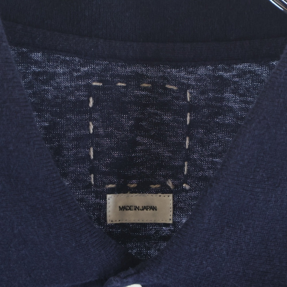 VISVIM(ヴィスヴィム) 22SS JUMBO WELLER S/S カシミヤ混 フロントロゴワッペン ジャンボ ウェラー 半袖ポロシャツ ネイビー 0122105010018