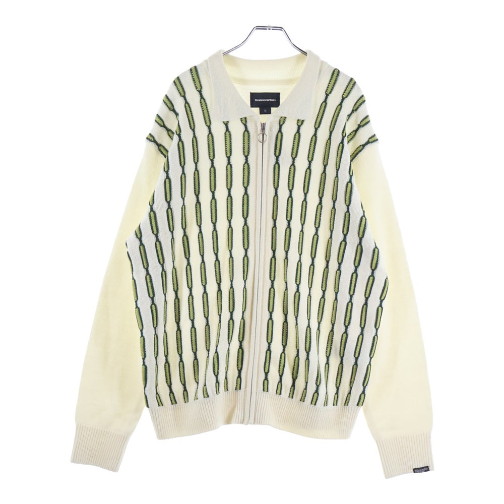 THISISNEVERTHAT(ディスイズネバーザット) CHAIN ZIP UP POLO チェーン ジップアップ アクリルウールニットポロ セーター ホワイト/グリーン TN223KKNCK03