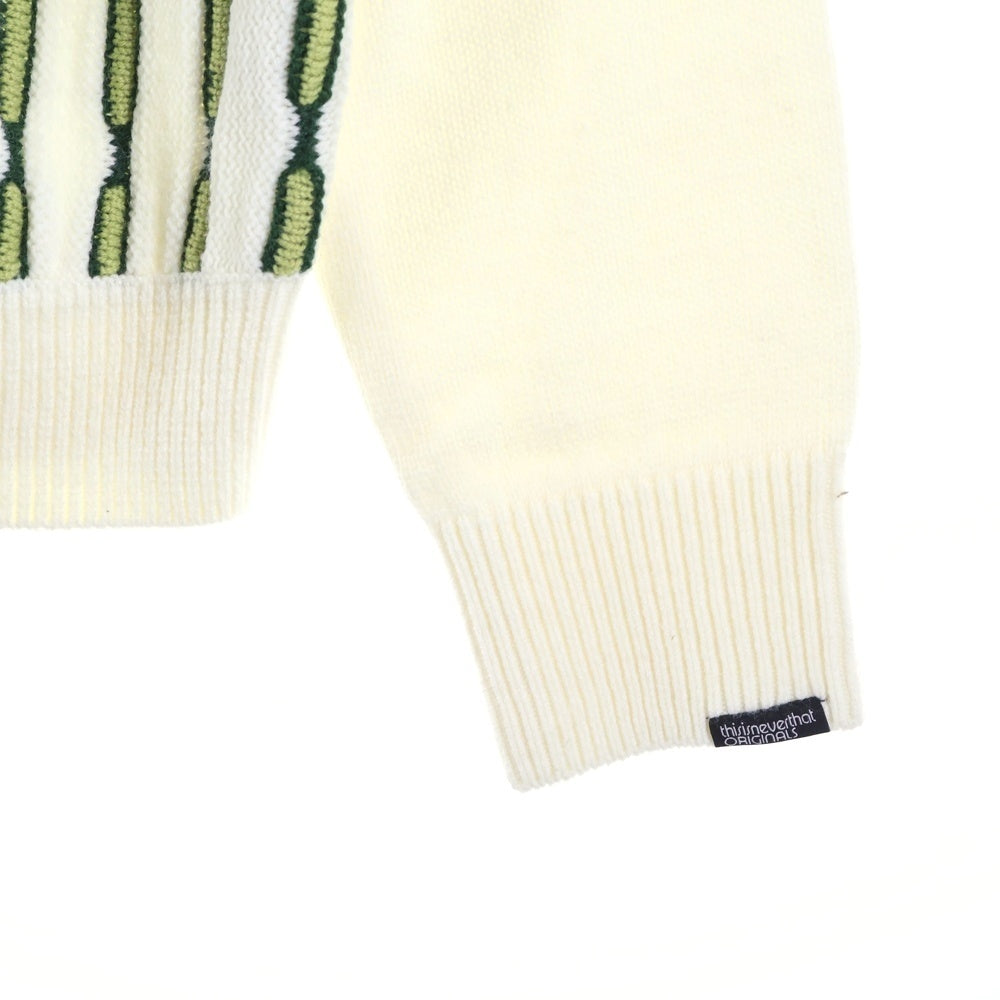 THISISNEVERTHAT(ディスイズネバーザット) CHAIN ZIP UP POLO チェーン ジップアップ アクリルウールニットポロ セーター ホワイト/グリーン TN223KKNCK03