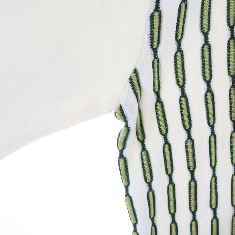 THISISNEVERTHAT(ディスイズネバーザット) CHAIN ZIP UP POLO チェーン ジップアップ アクリルウールニットポロ セーター ホワイト/グリーン TN223KKNCK03