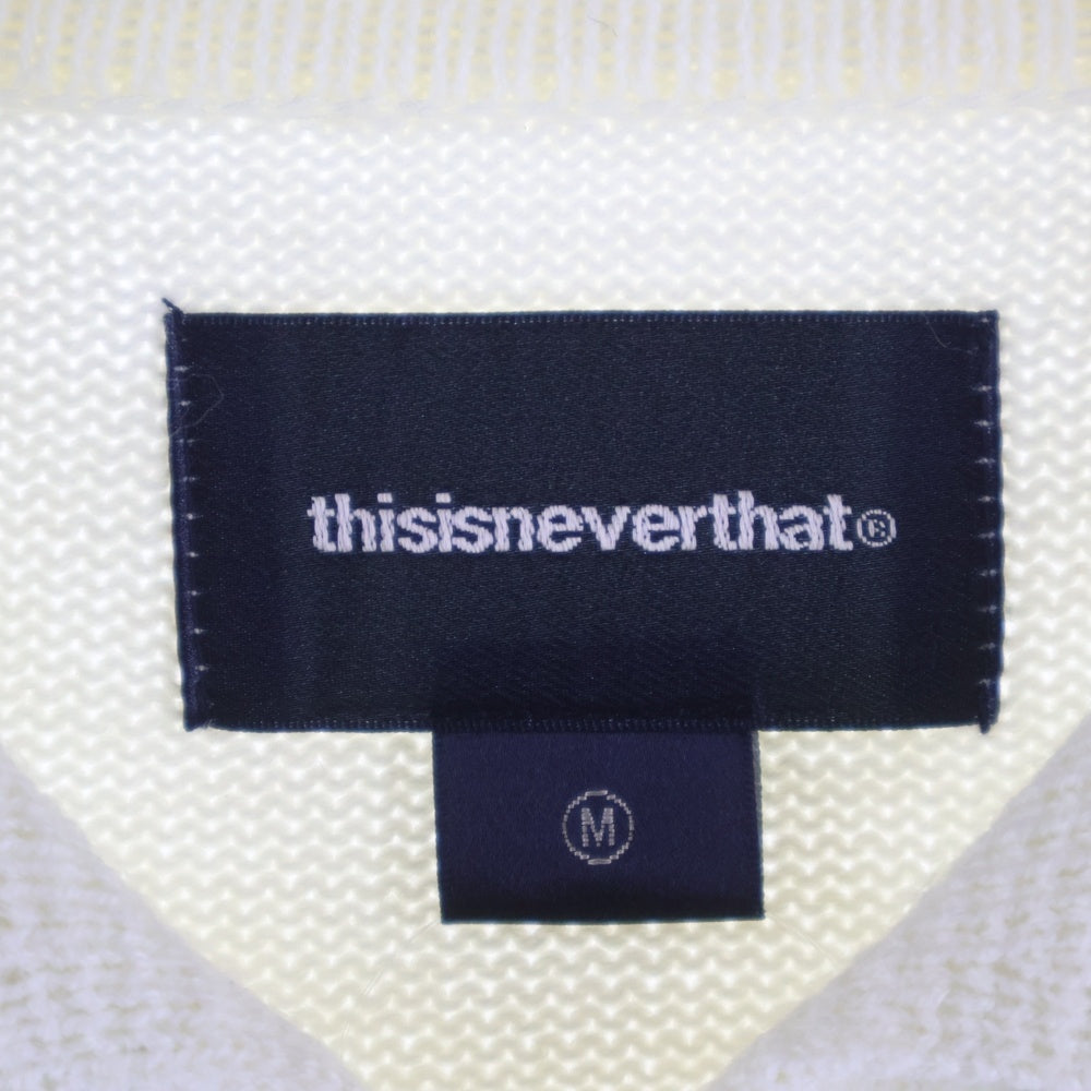 THISISNEVERTHAT(ディスイズネバーザット) CHAIN ZIP UP POLO チェーン ジップアップ アクリルウールニットポロ セーター ホワイト/グリーン TN223KKNCK03