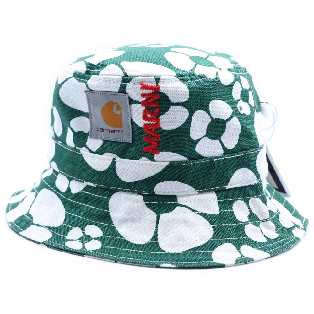 CARHARTT(カーハート) ×MARNI BUCKET HAT マルニ フラワー コットン バケットハット 帽子 グリーン/ホワイト IO31294