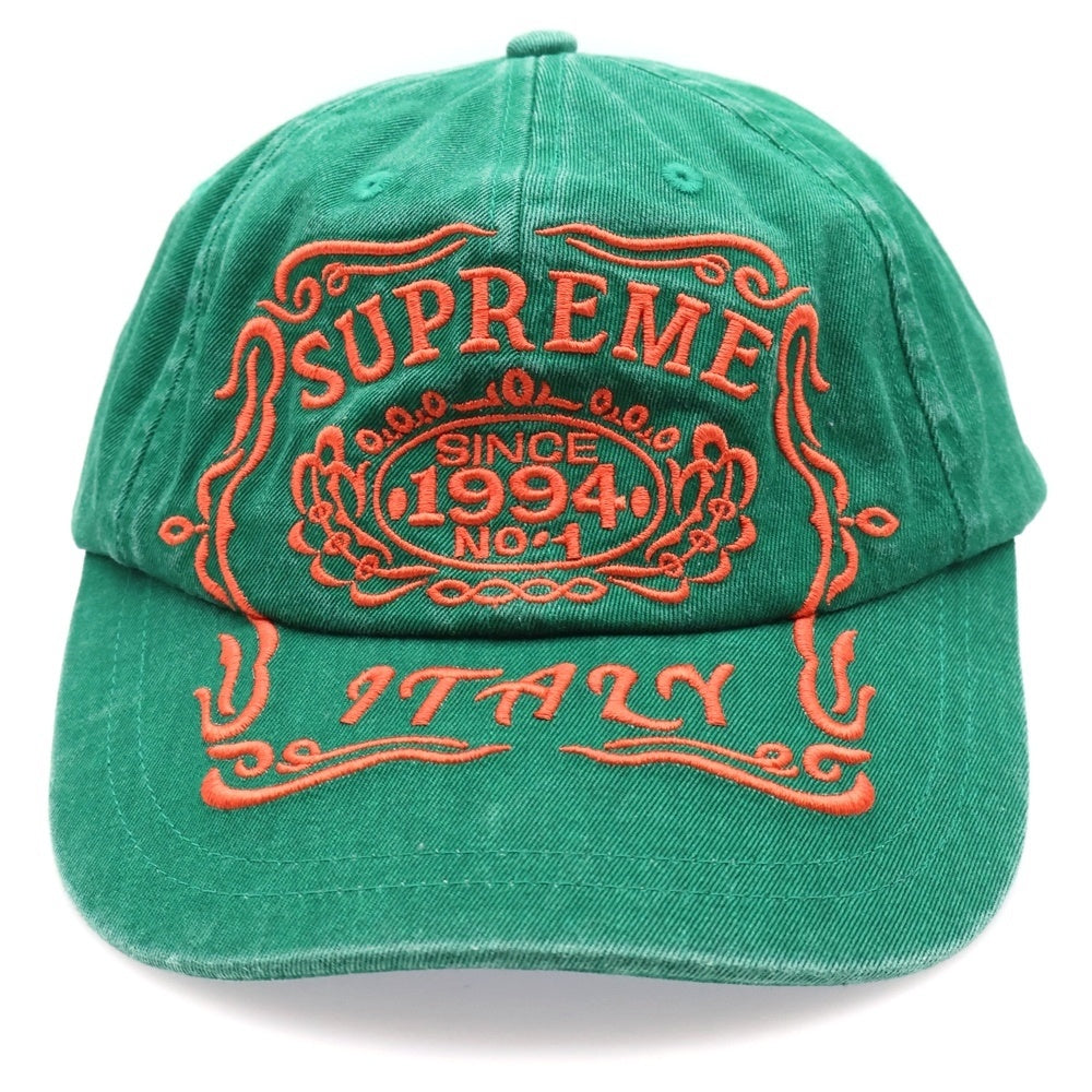 SUPREME(シュプリーム) 25AW Italy 6-Panel ウォッシュ加工 イタリー ロゴエンブロイダリー 6パネル ベースボールキャップ 帽子 グリーン
