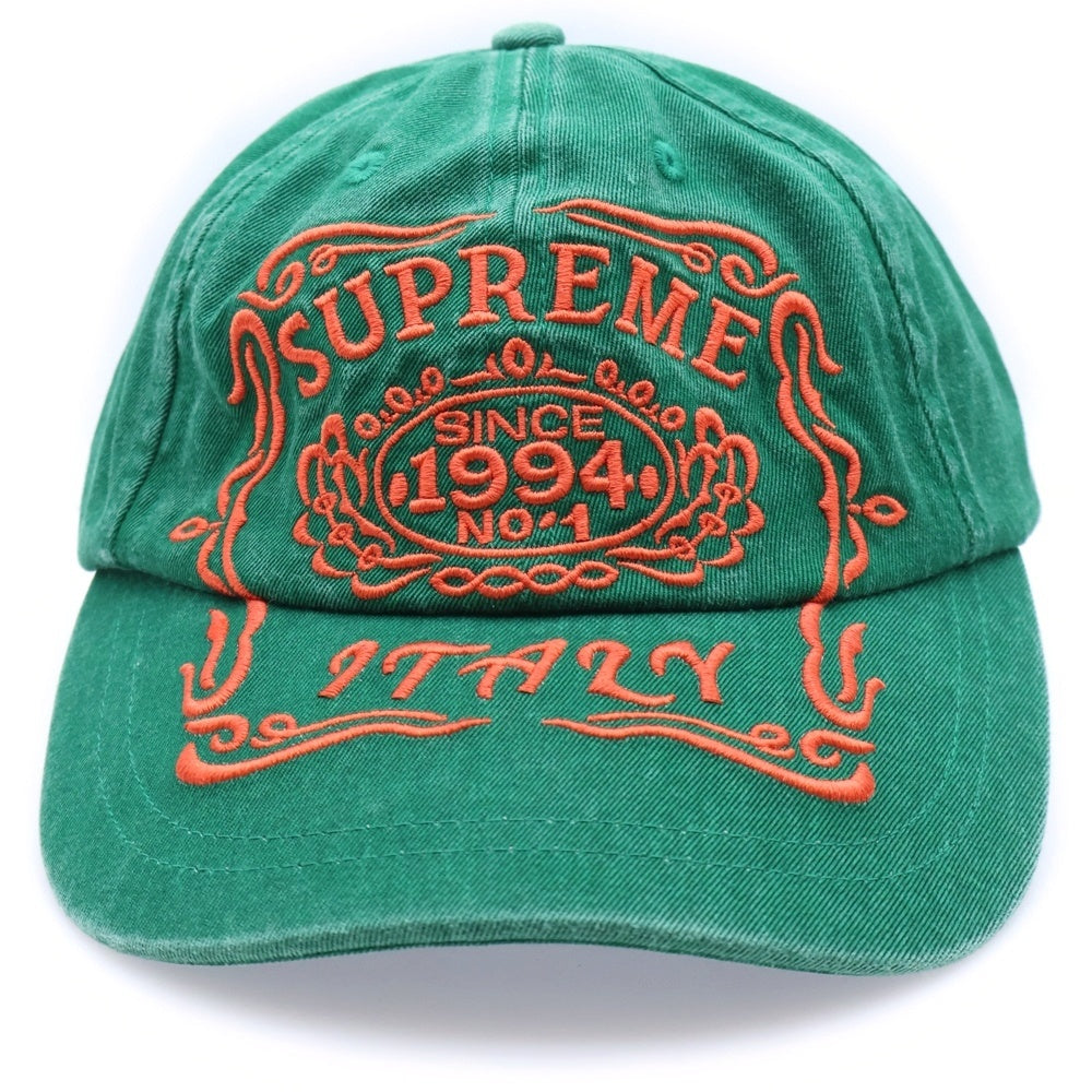 SUPREME(シュプリーム) 25AW Italy 6-Panel ウォッシュ加工 イタリー ロゴエンブロイダリー 6パネル ベースボールキャップ 帽子 グリーン