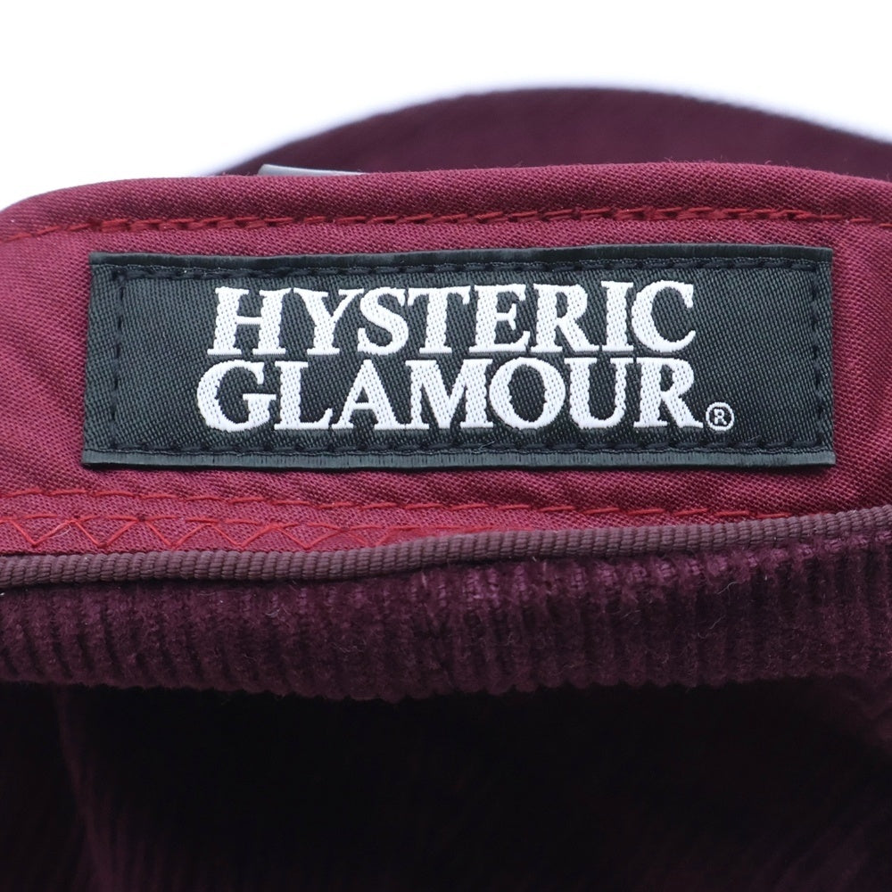 HYSTERIC GLAMOUR(ヒステリックグラマー) テディベア刺繍 コーデュロイベースボールキャップ 帽子 バーガンディ 02243QH05