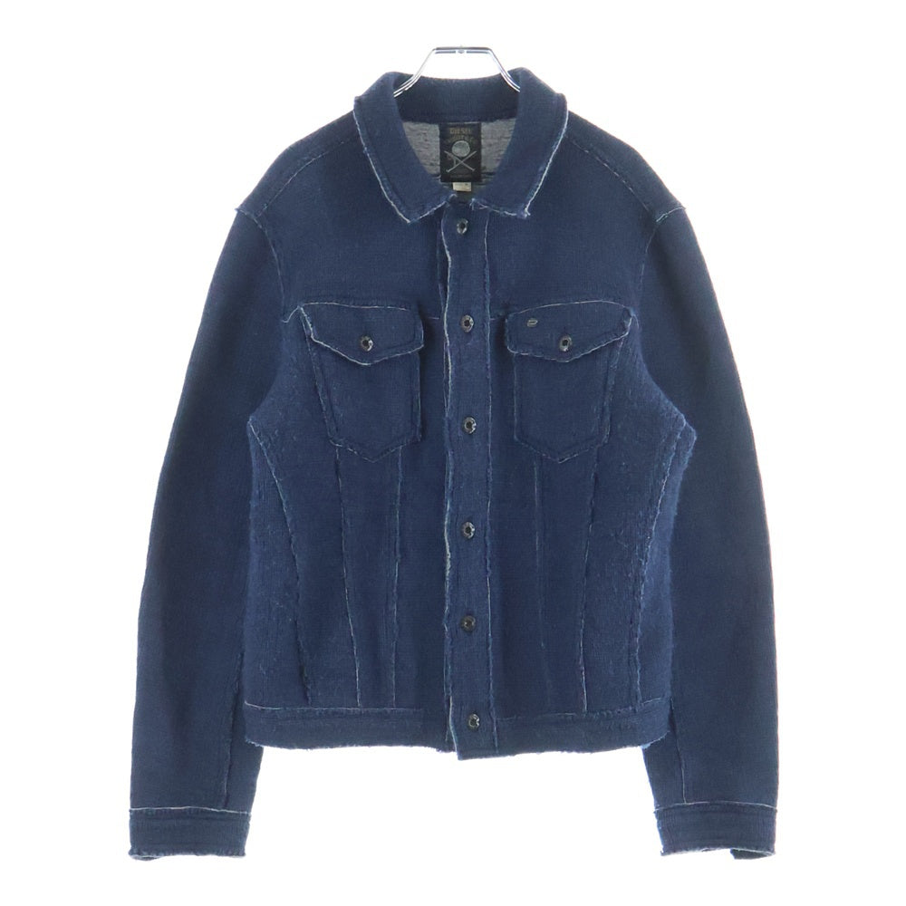 DIESEL(ディーゼル) 2ポケット ウール混 アクリルニットジャケット ネイビー