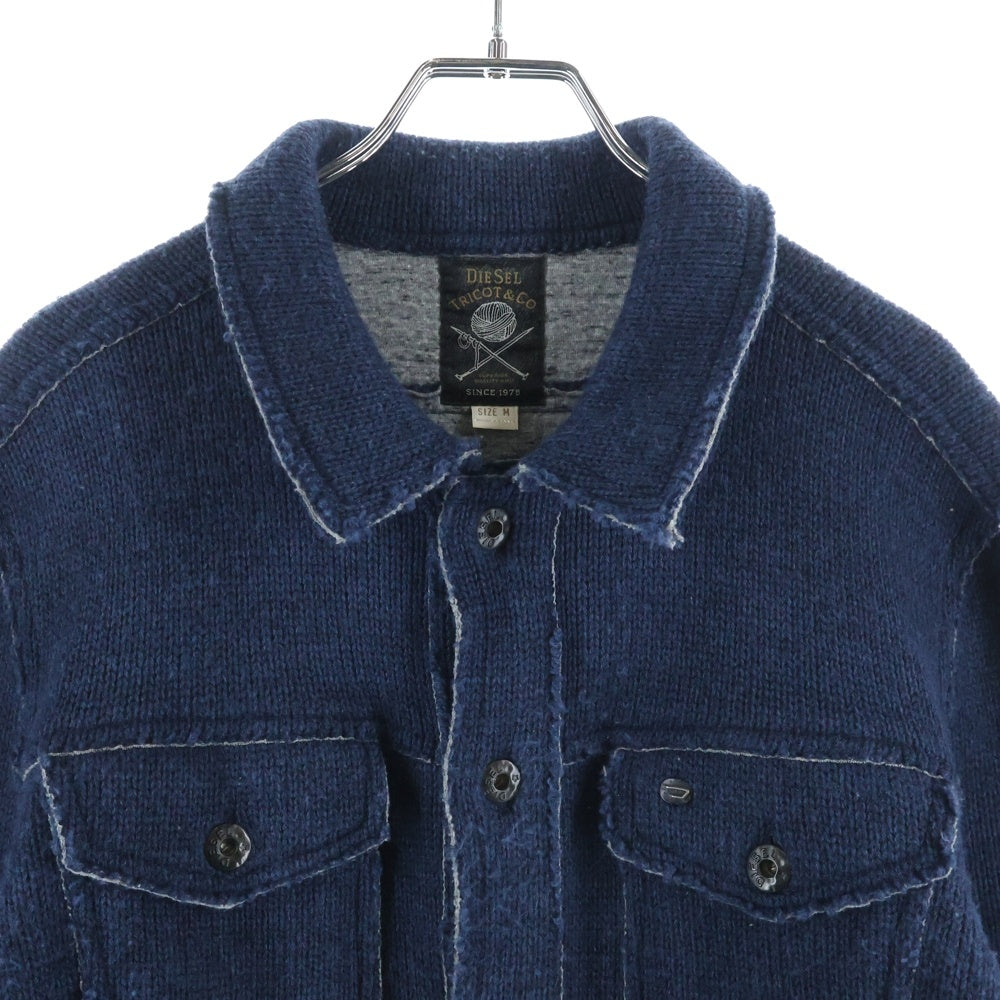 DIESEL(ディーゼル) 2ポケット ウール混 アクリルニットジャケット ネイビー