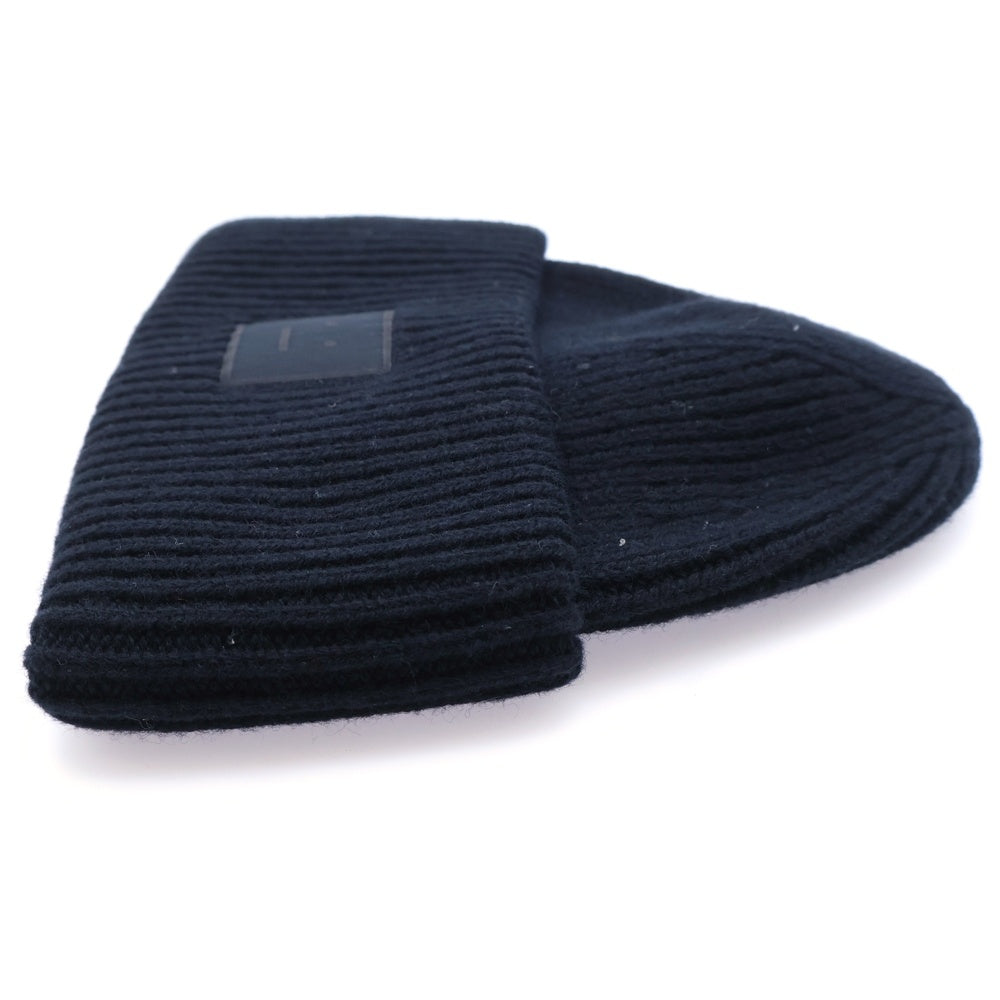 Acne Studios(アクネ ストゥディオズ) フェイスロゴパッチ ウール混ニットビーニー ニット帽 帽子 ブラック vFA-UX-HATS000255