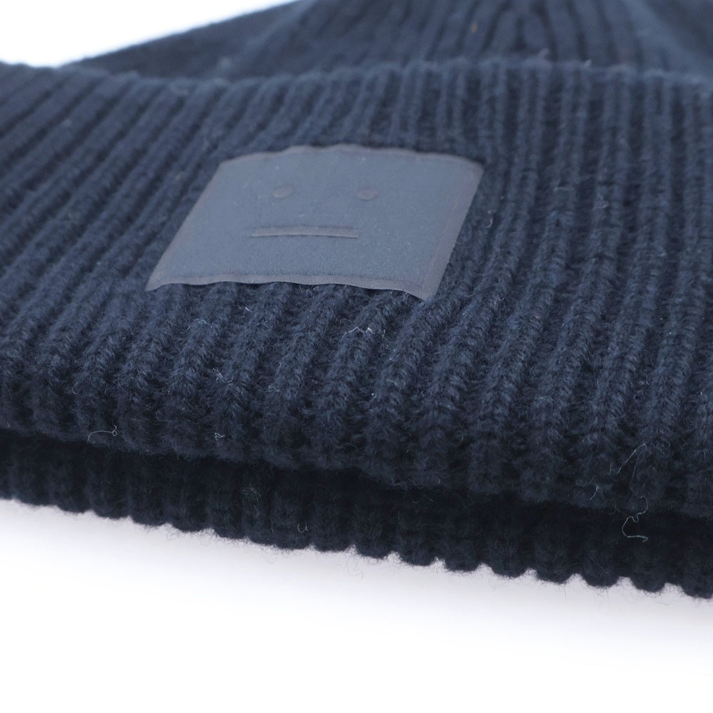Acne Studios(アクネ ストゥディオズ) フェイスロゴパッチ ウール混ニットビーニー ニット帽 帽子 ブラック vFA-UX-HATS000255