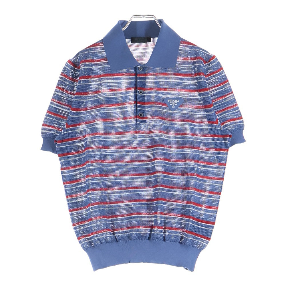 PRADA(プラダ) POLO MCC ストライプ 半袖ニットポロ ブルー/レッド UMB846