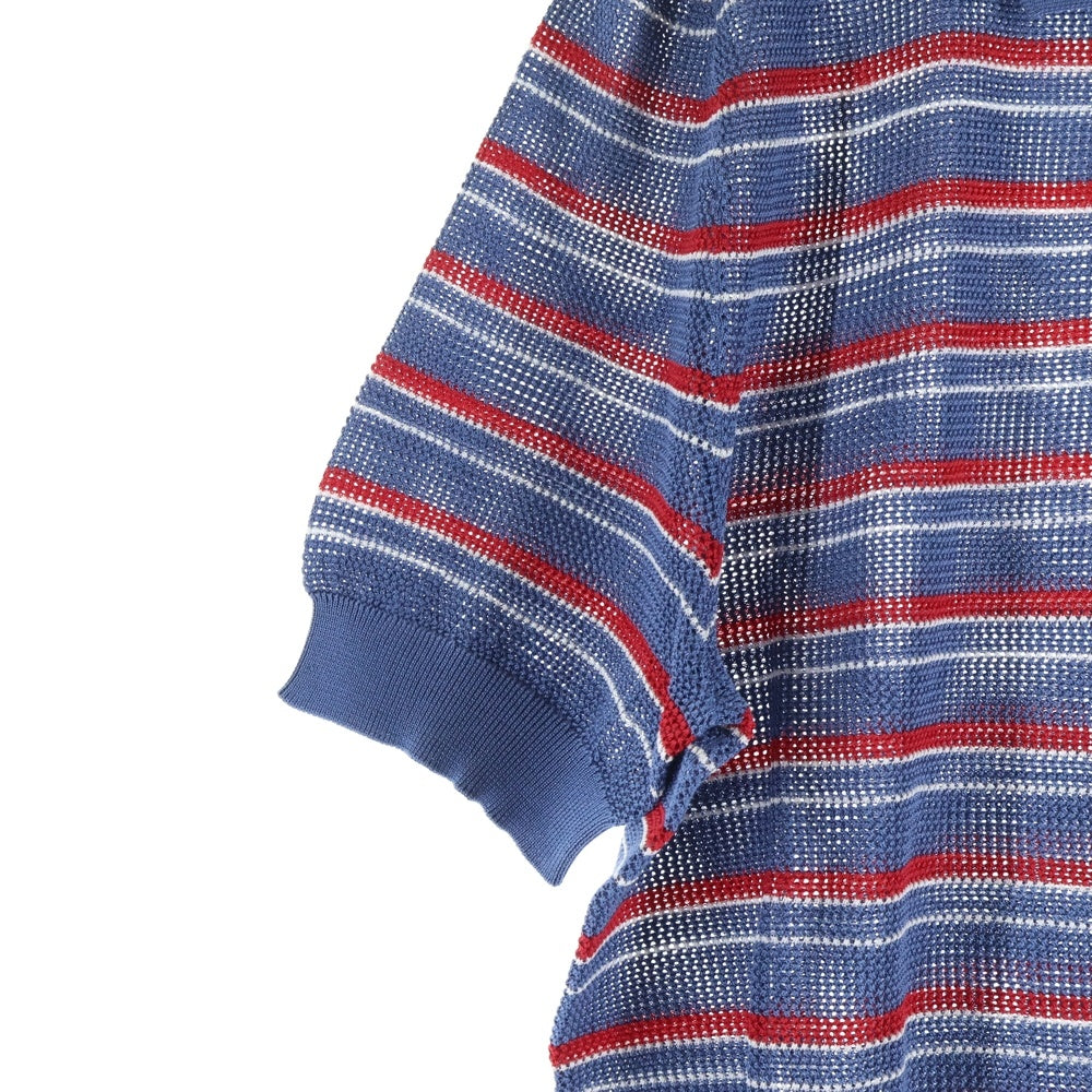 PRADA(プラダ) POLO MCC ストライプ 半袖ニットポロ ブルー/レッド UMB846