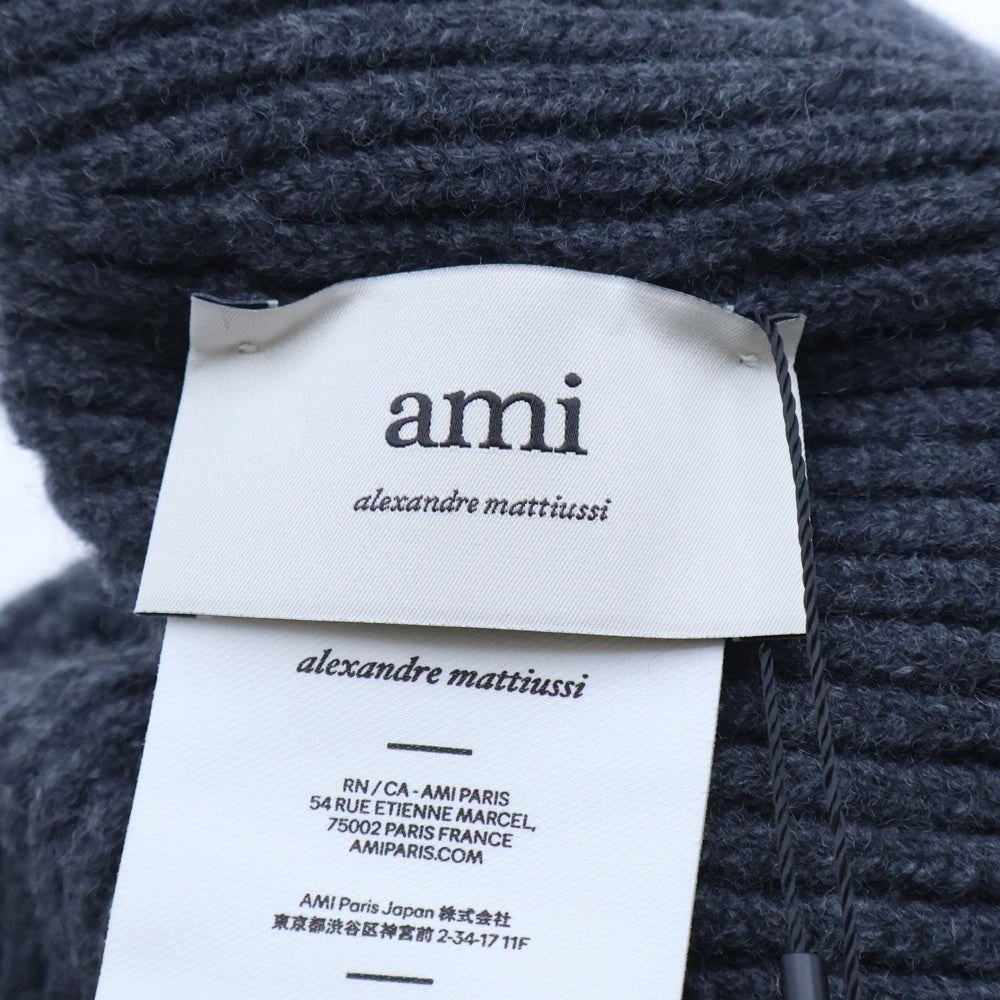 AMI Alexandre Mattiussi(アミアレクサンドルマテュッシ) Ami de Coeur Beanie ハートロゴ刺繍 メリノウールニットビーニー ニット帽 帽子 グレー BFUHA116.018