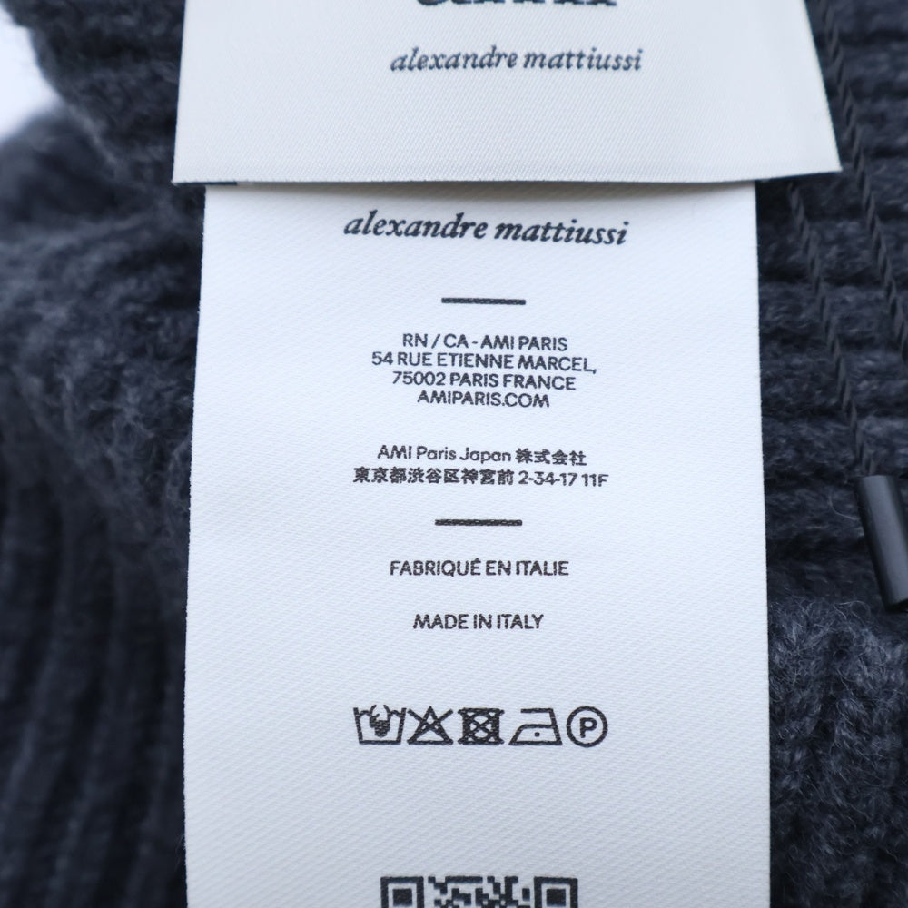 AMI Alexandre Mattiussi(アミアレクサンドルマテュッシ) Ami de Coeur Beanie ハートロゴ刺繍 メリノウールニットビーニー ニット帽 帽子 グレー BFUHA116.018
