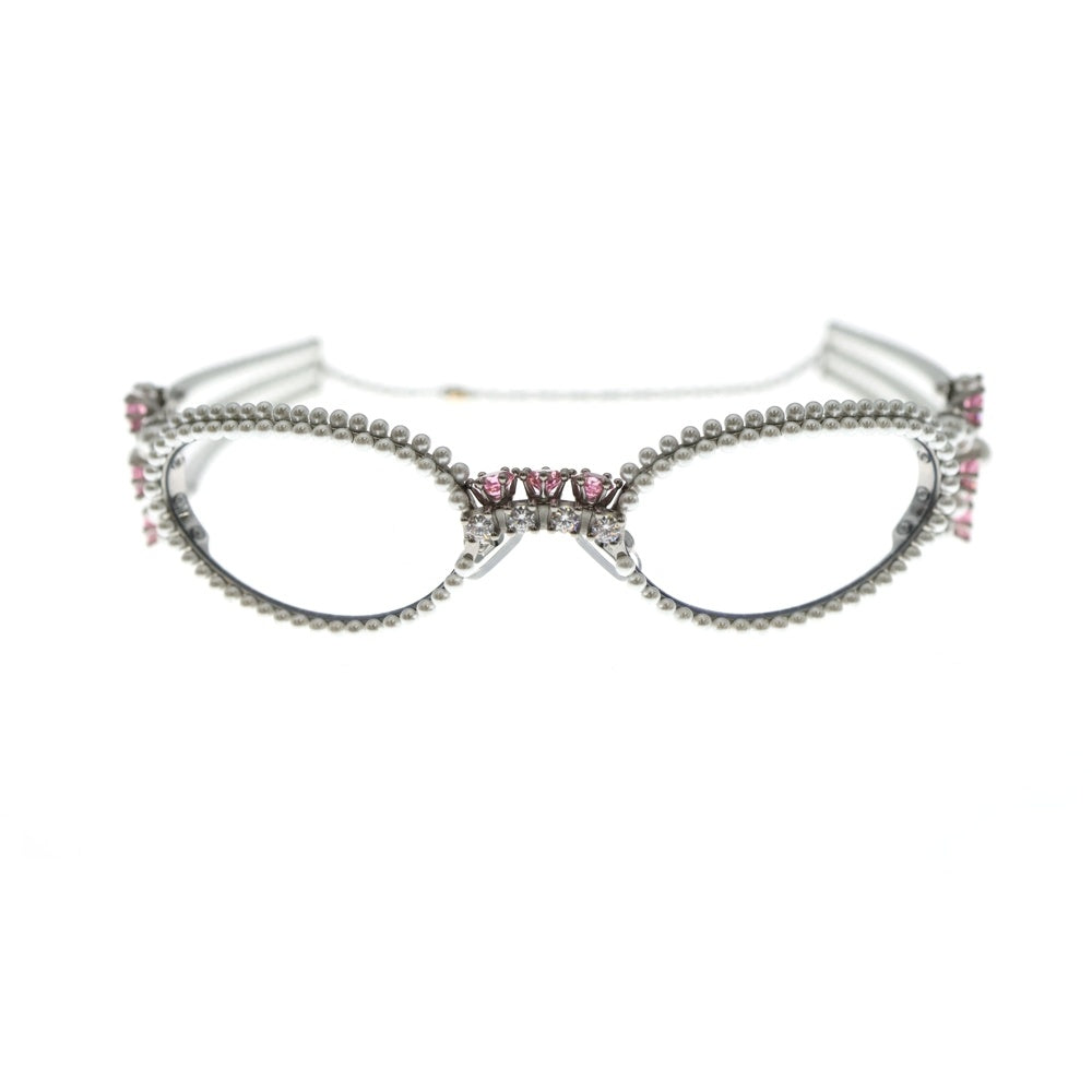 GENTLE MONSTER(ジェントルモンスター) Bijou De 02 オーバル型 パール装飾 メタルフレームサングラス アイウェア シルバー/ホワイト/ピンク レディース