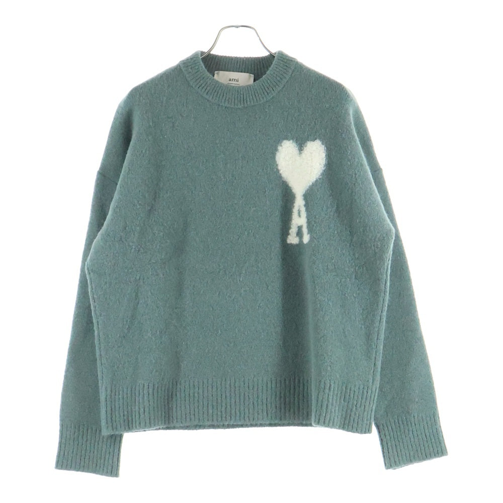 AMI Alexandre Mattiussi(アミアレクサンドルマテュッシ) ハートロゴ クルーネックニットセーター グリーン UKS025.KN0032