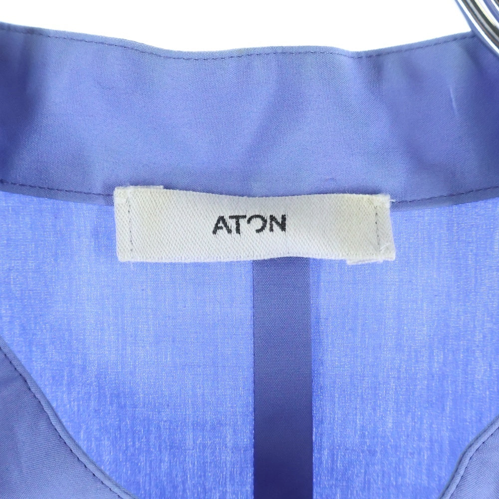 ATON(エイトン) 日本製 バンドカラー コットン 半袖シャツ ブルー 7061024