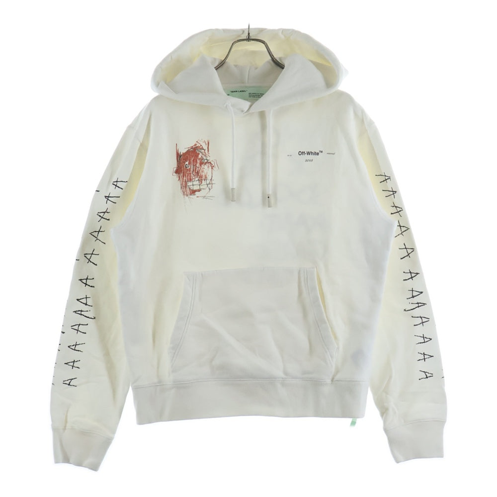 OFF-WHITE(オフホワイト) 19SS ×BASQUIAT バスキア 両面グラフィックプリント スウェット フーデットプルオーバーパーカー ホワイト OMBB034T19192002