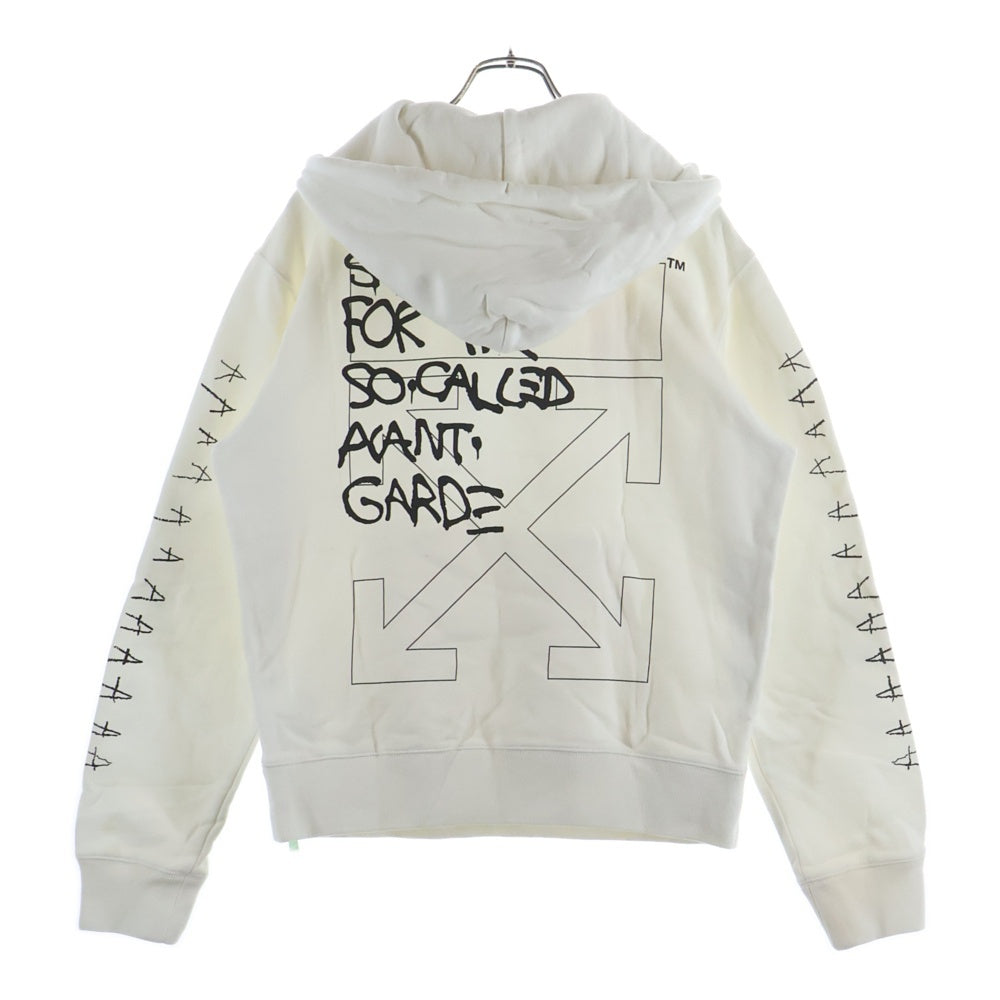 OFF-WHITE(オフホワイト) 19SS ×BASQUIAT バスキア 両面グラフィックプリント スウェット フーデットプルオーバーパーカー ホワイト OMBB034T19192002
