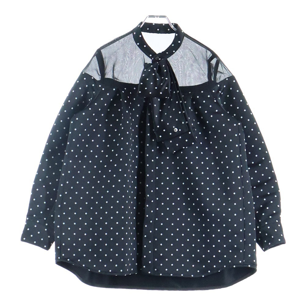 Sacai(サカイ) 23AW ドット柄 シースルードッキング リボン 長袖シャツ ブラック レディース 23-06941