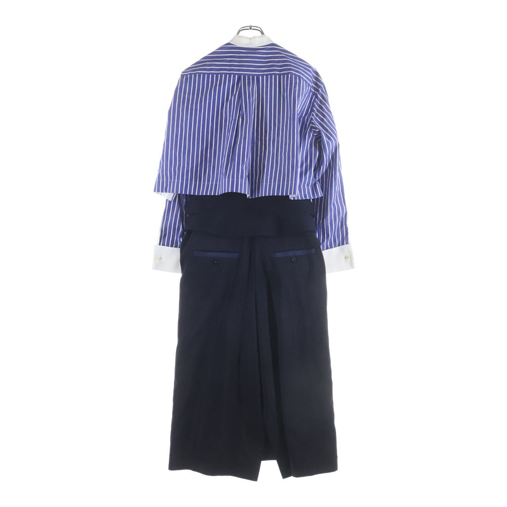 Sacai(サカイ) 20AW Suiting x Cotton Poplin ストライプ ドッキングワンピース ブルー/ブラック レディース 20-05129