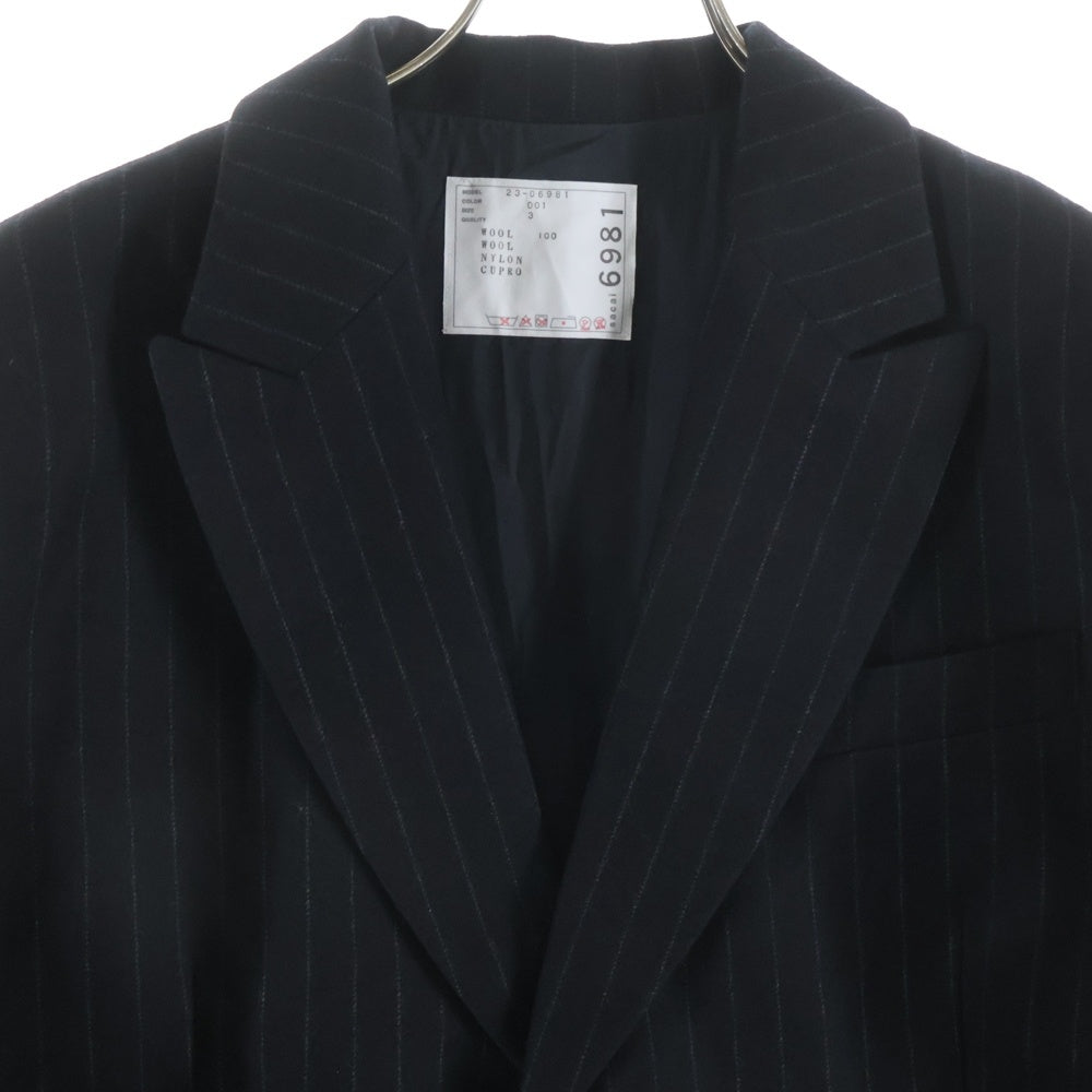 Sacai(サカイ) 23AW CHALK STRIPE JACKET 変形デザイン ショート丈 ストライプ テーラードジャケット ブラック 23-06981 レディース